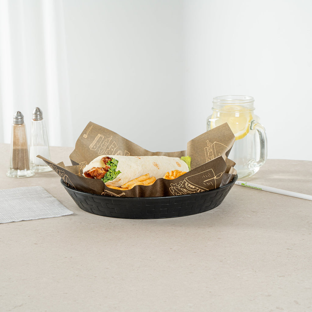 Chef 101 Round Black Plastic Diner Platter - 10 1/2" x 10 1/2" x 1 1/2" - 100 count box