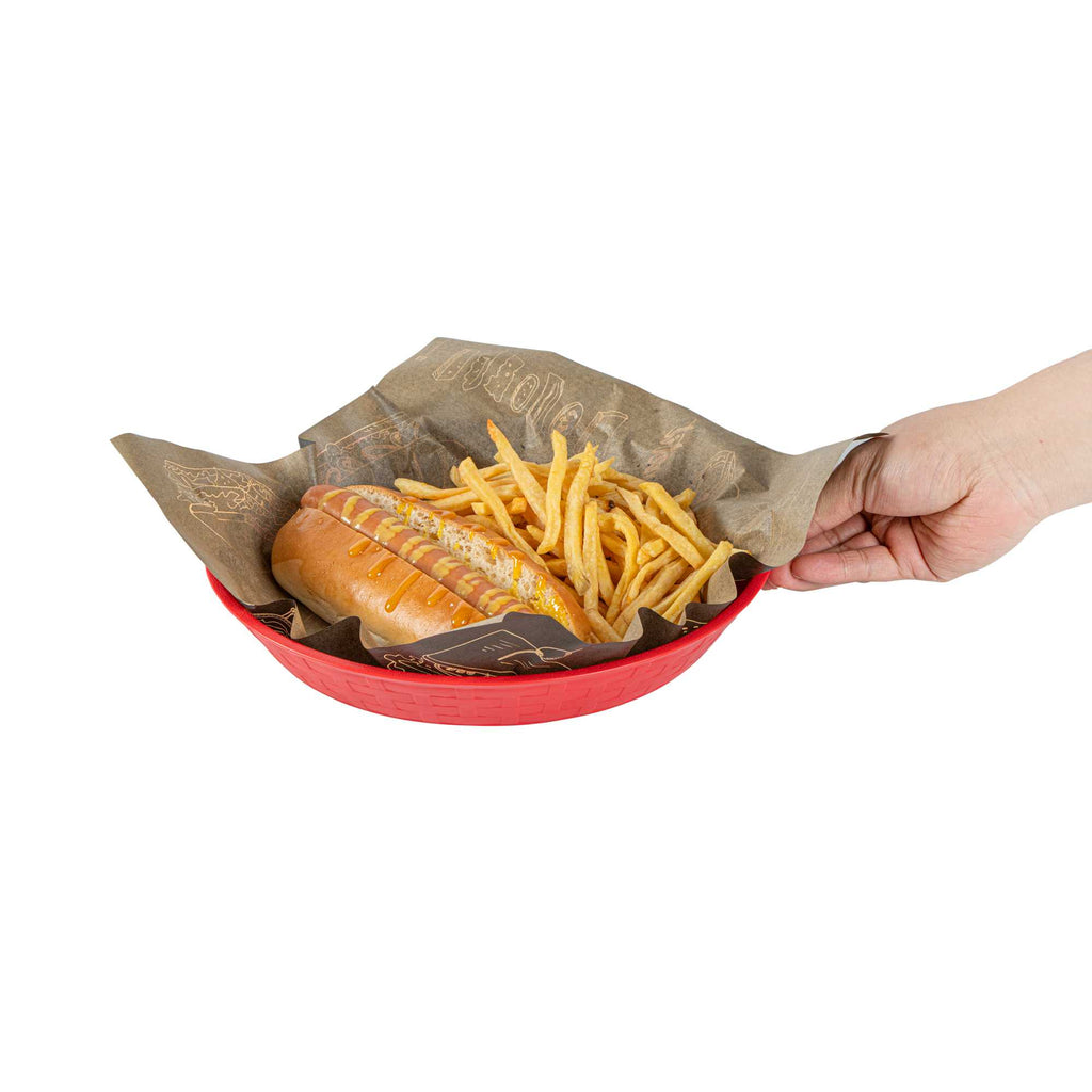 Chef 101 Round Red Plastic Diner Platter - 10 1/2" x 10 1/2" x 1 1/2" - 10 count box