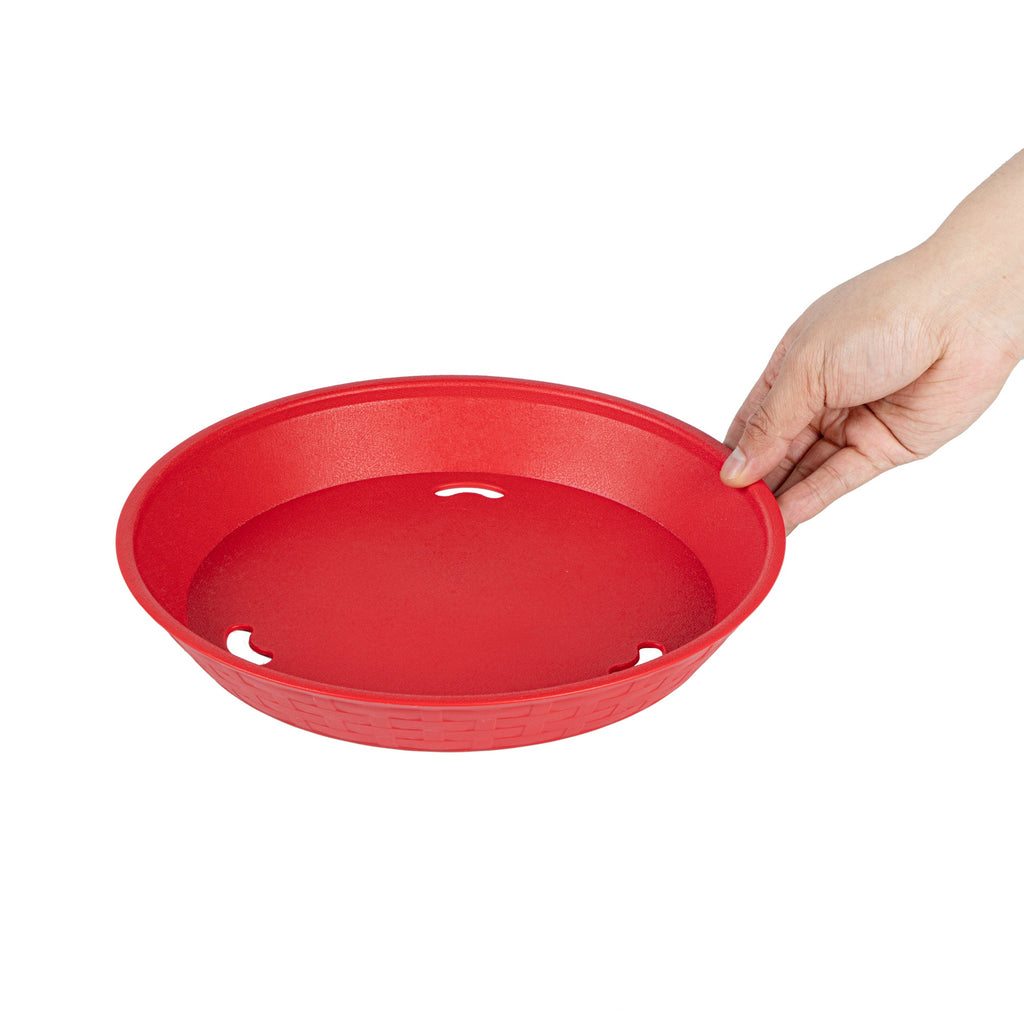 Chef 101 Round Red Plastic Diner Platter - 10 1/2" x 10 1/2" x 1 1/2" - 100 count box