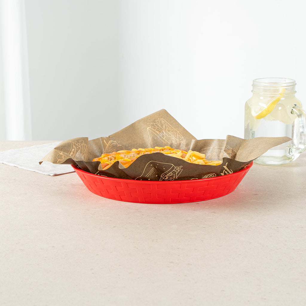 Chef 101 Round Red Plastic Diner Platter - 10 1/2" x 10 1/2" x 1 1/2" - 100 count box
