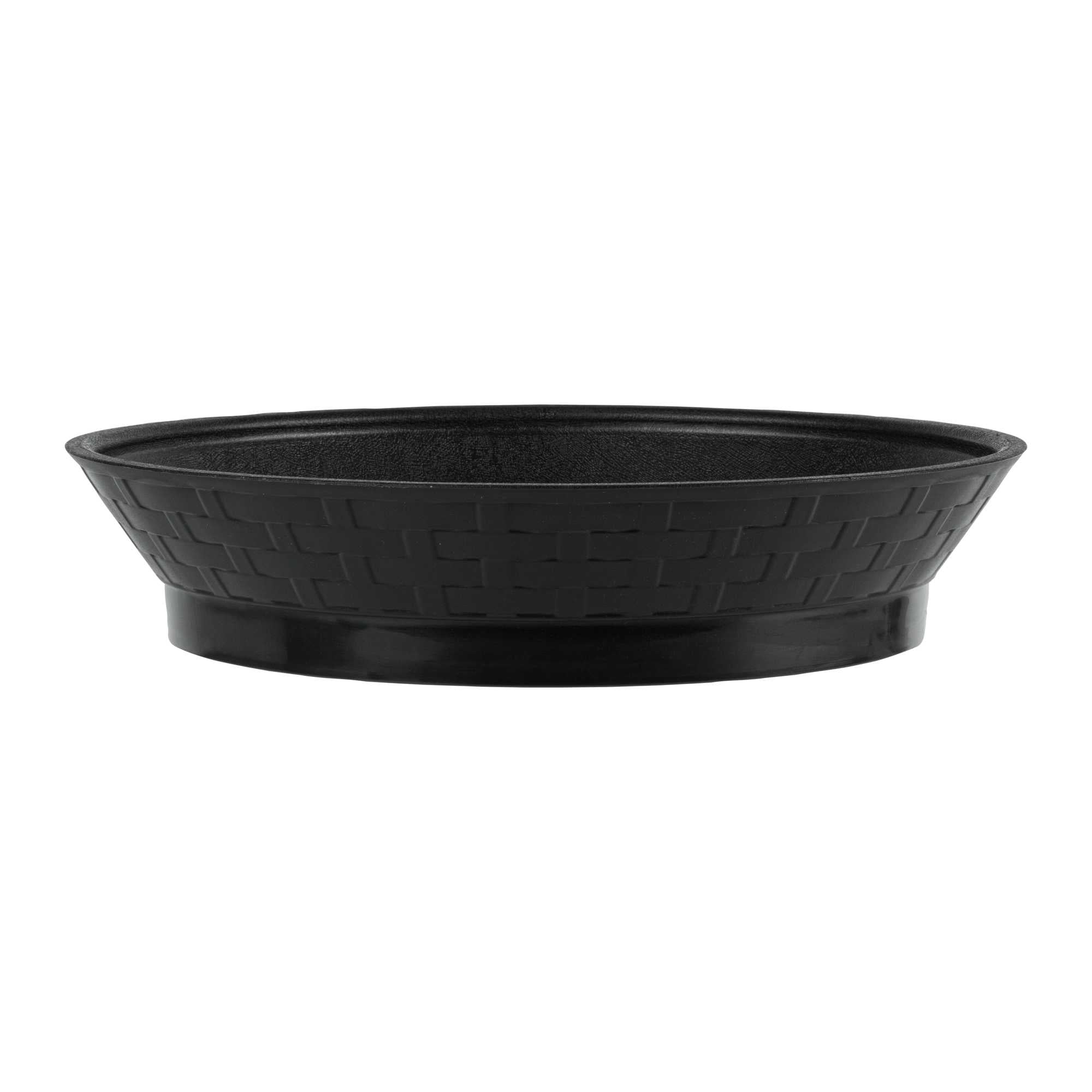 Chef 101 Round Black Plastic Diner Platter - with Base - 10 1/2" x 10 1/2" x 2 1/4" - 10 count box