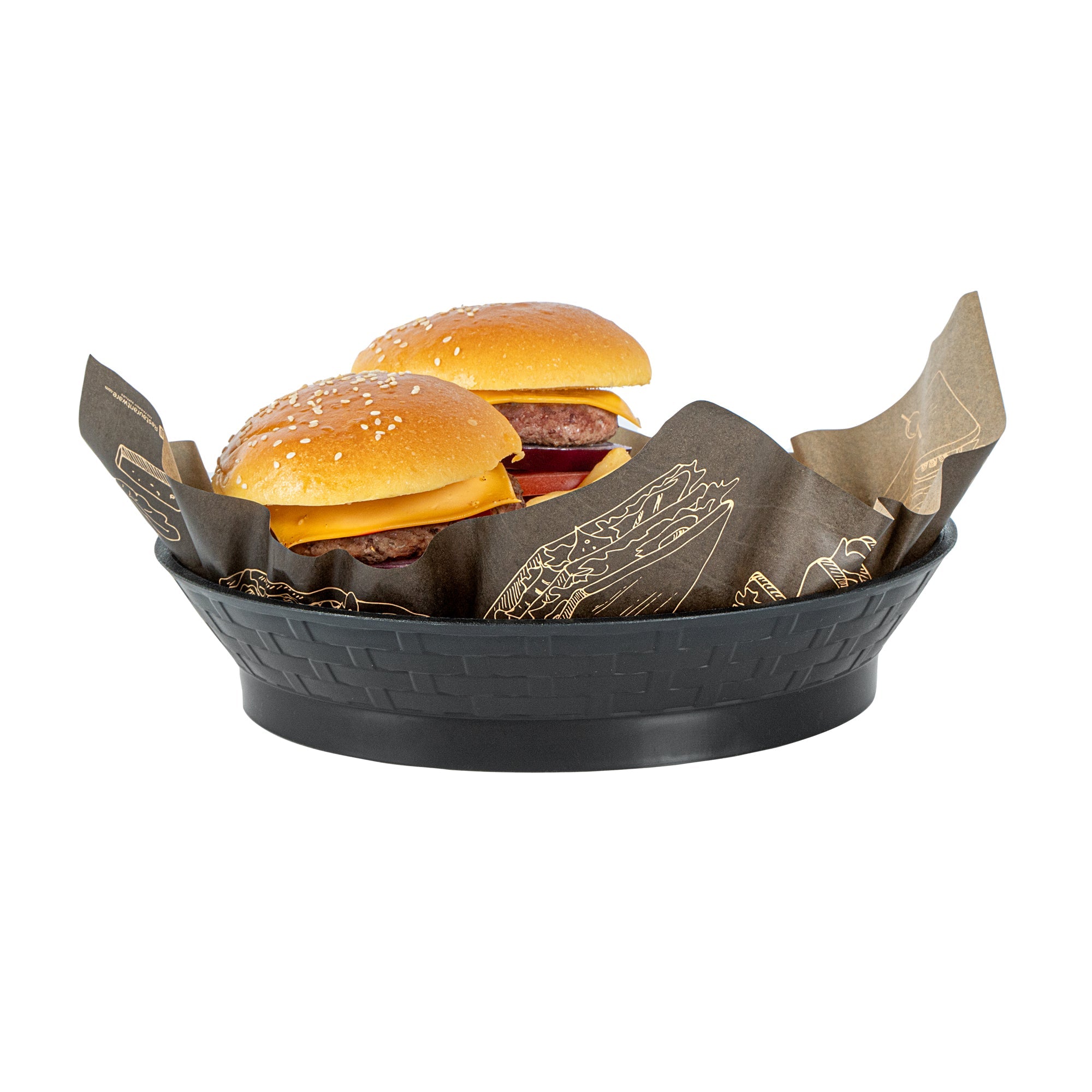 Chef 101 Round Black Plastic Diner Platter - with Base - 10 1/2" x 10 1/2" x 2 1/4" - 100 count box