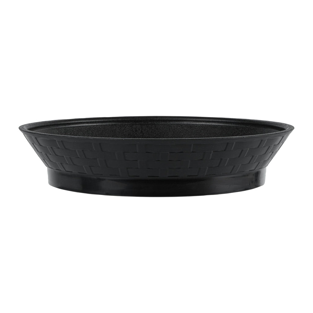 Chef 101 Round Black Plastic Diner Platter - with Base - 10 1/2" x 10 1/2" x 2 1/4" - 100 count box
