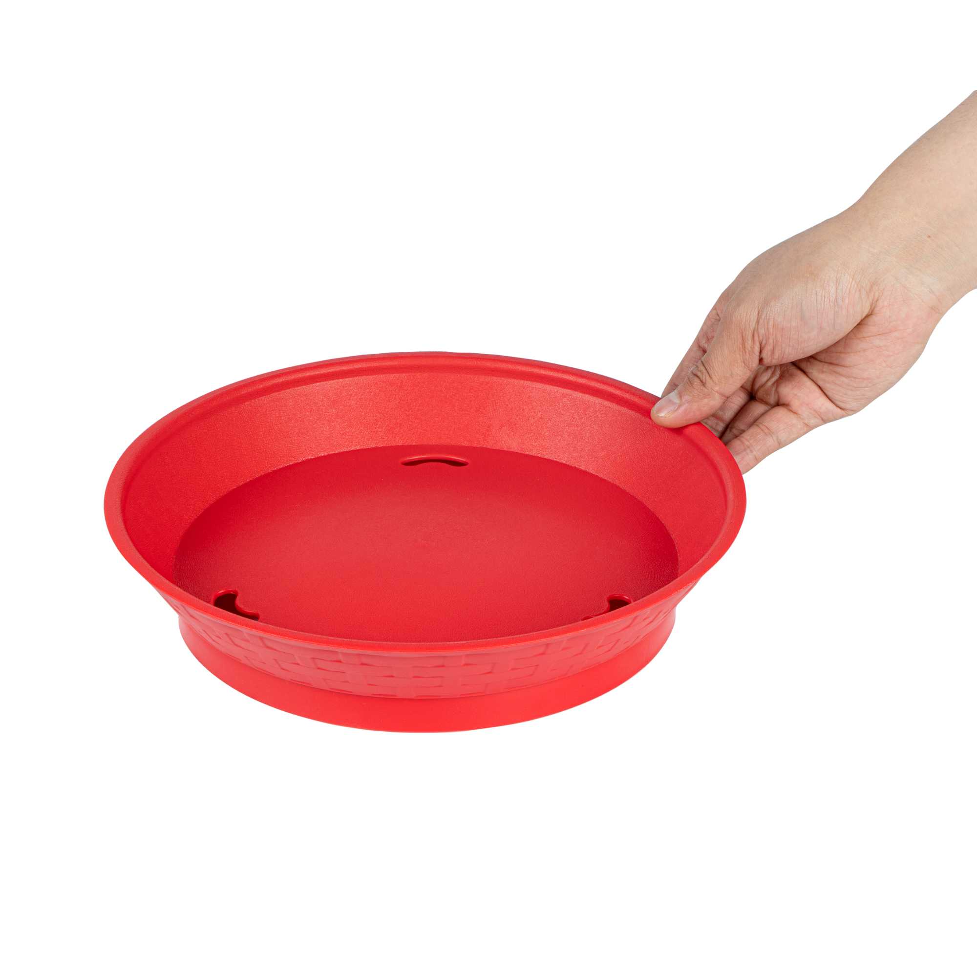 Chef 101 Round Red Plastic Diner Platter - with Base - 10 1/2" x 10 1/2" x 2 1/4" - 10 count box