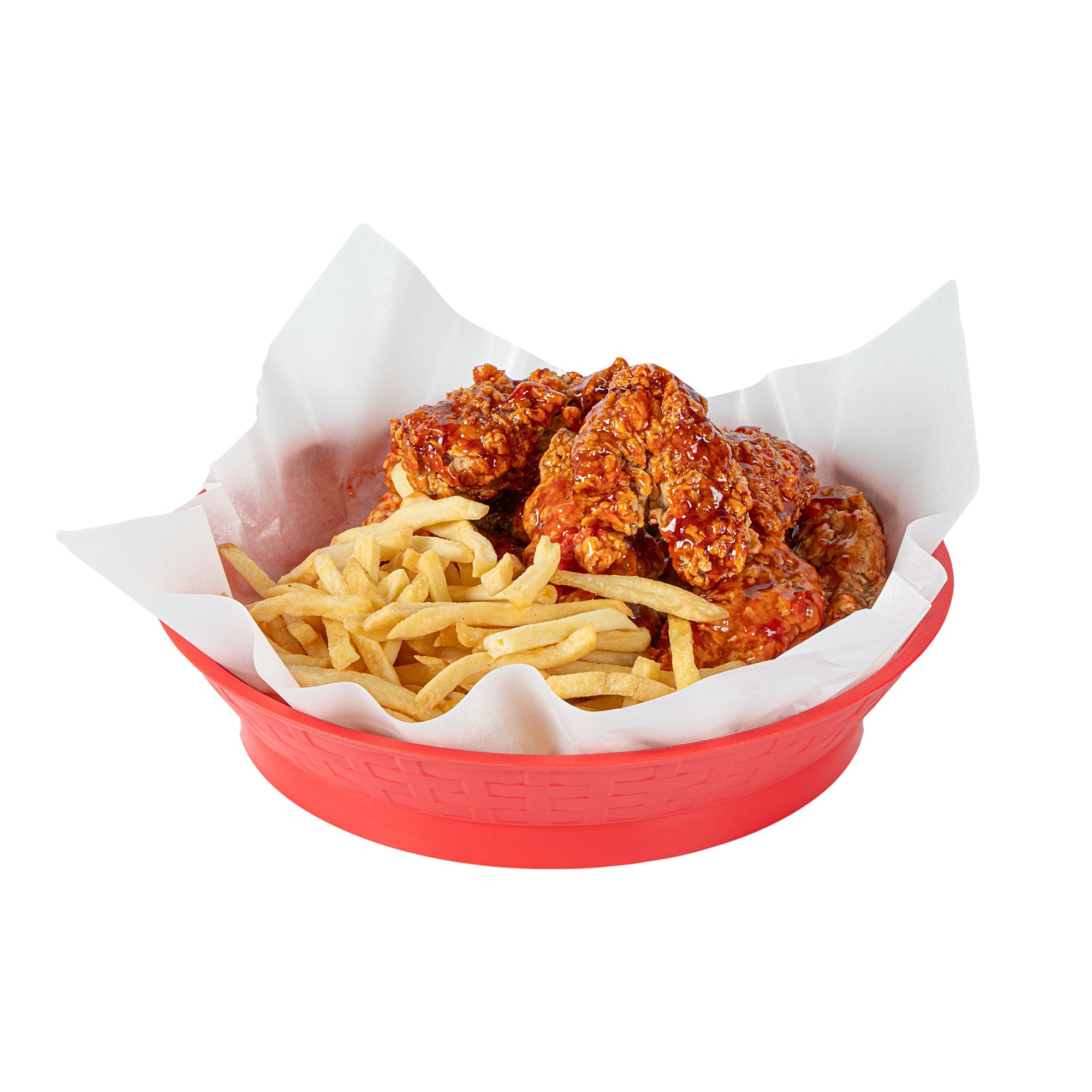 Chef 101 Round Red Plastic Diner Platter - with Base - 10 1/2" x 10 1/2" x 2 1/4" - 100 count box