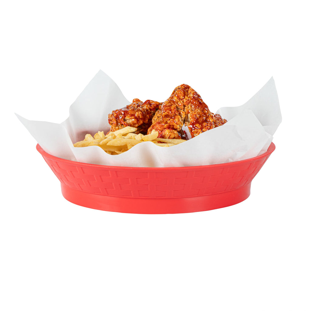 Chef 101 Round Red Plastic Diner Platter - with Base - 10 1/2" x 10 1/2" x 2 1/4" - 100 count box