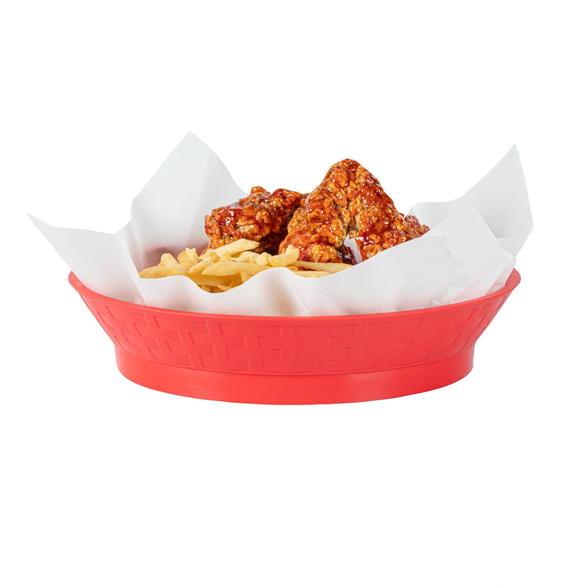 Chef 101 Round Red Plastic Diner Platter - with Base - 10 1/2" x 10 1/2" x 2 1/4" - 100 count box