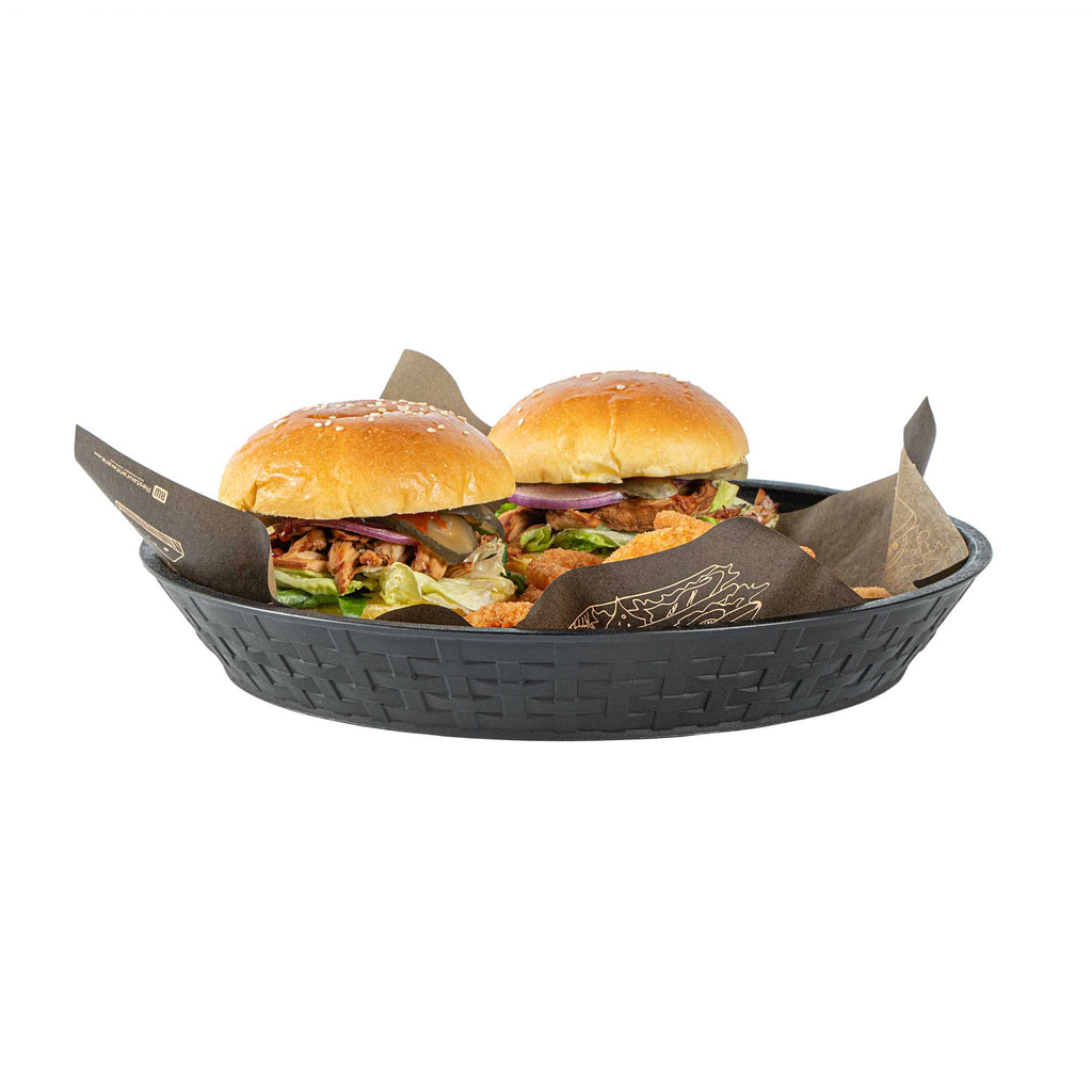 Chef 101 Round Black Plastic Diner Platter - 12" x 12" x 1 3/4" - 10 count box