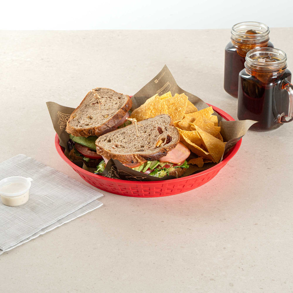 Chef 101 Round Red Plastic Diner Platter - 12" x 12" x 1 3/4" - 10 count box