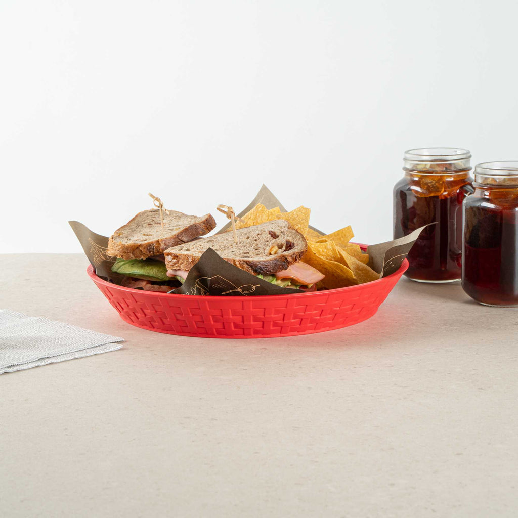 Chef 101 Round Red Plastic Diner Platter - 12" x 12" x 1 3/4" - 10 count box