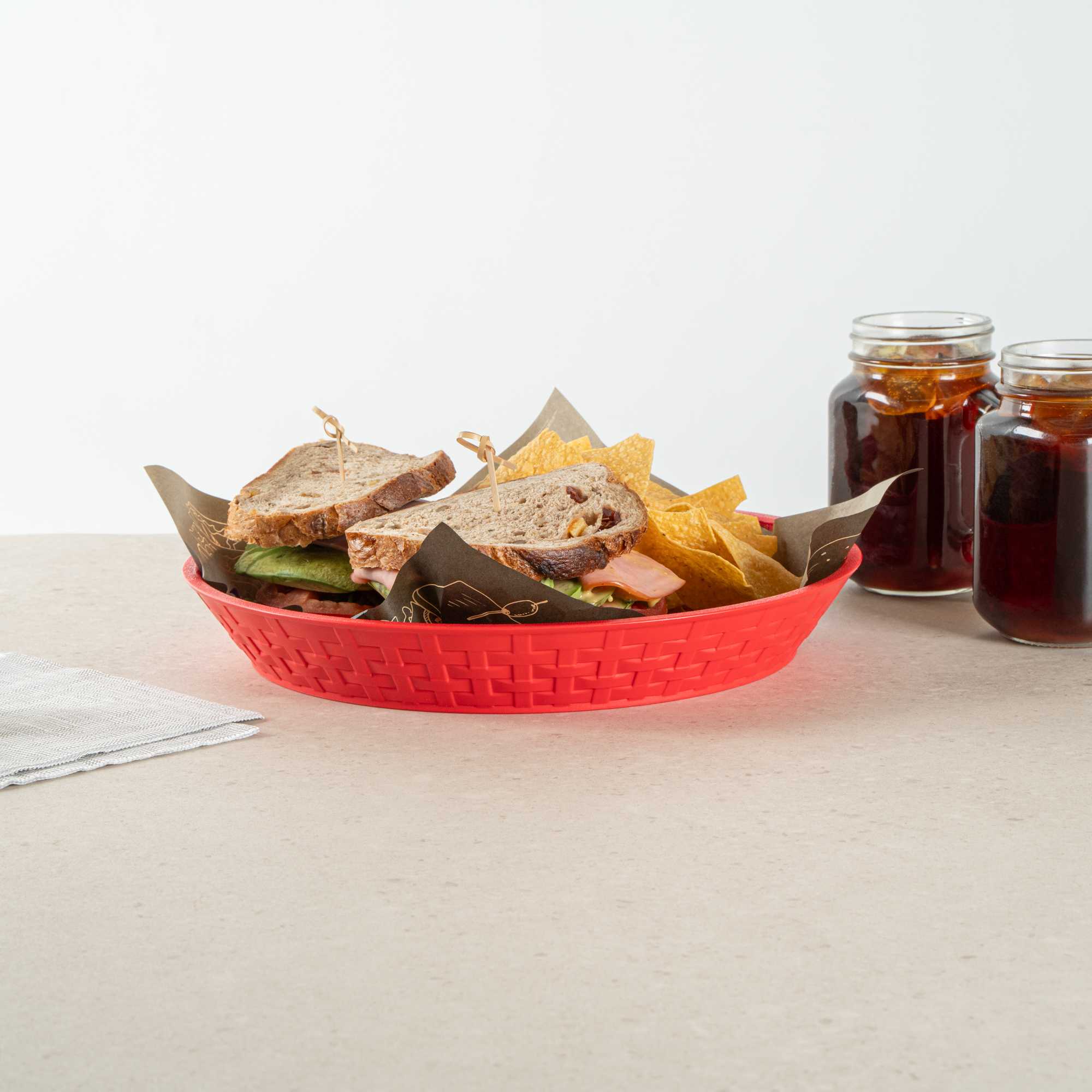 Chef 101 Round Red Plastic Diner Platter - 12" x 12" x 1 3/4" - 10 count box