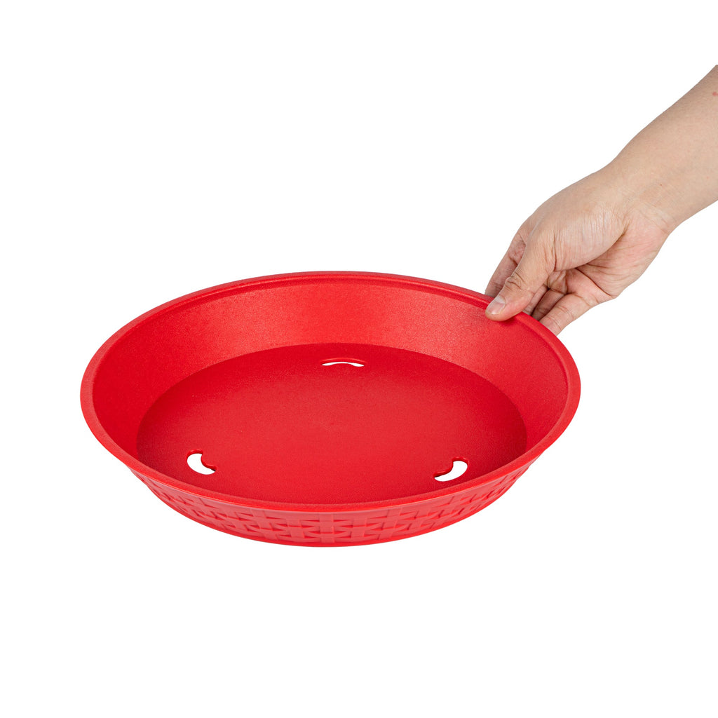 Chef 101 Round Red Plastic Diner Platter - 12" x 12" x 1 3/4" - 100 count box