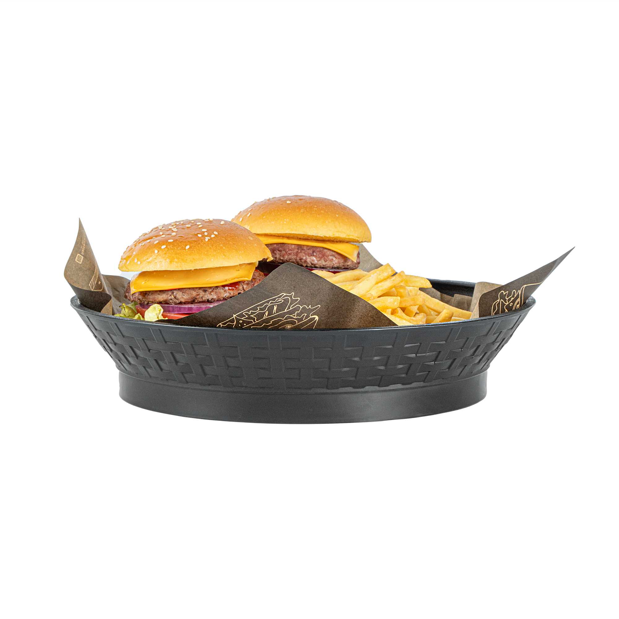 Chef 101 Round Black Plastic Diner Platter - with Base - 12" x 12" x 2 1/4" - 10 count box