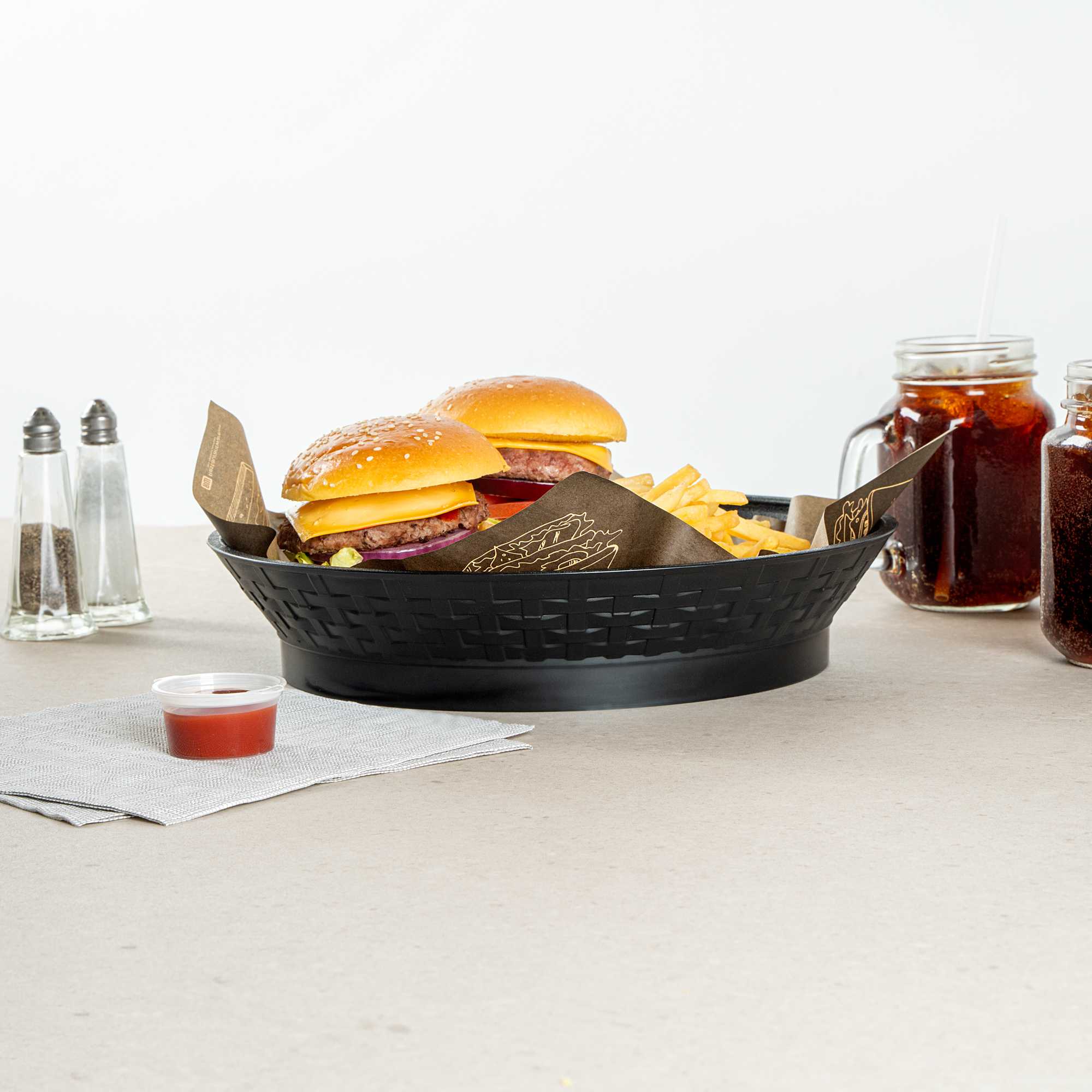 Chef 101 Round Black Plastic Diner Platter - with Base - 12" x 12" x 2 1/4" - 10 count box