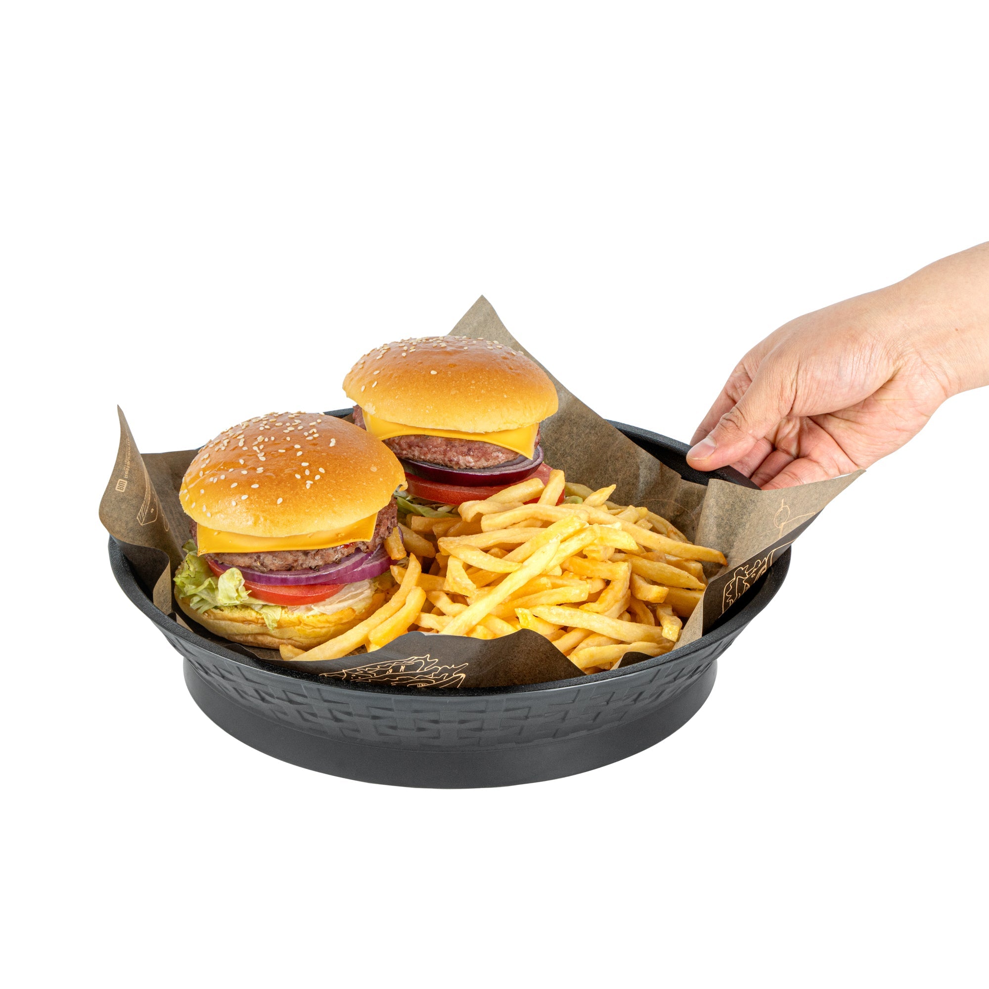 Chef 101 Round Black Plastic Diner Platter - with Base - 12" x 12" x 2 1/4" - 100 count box