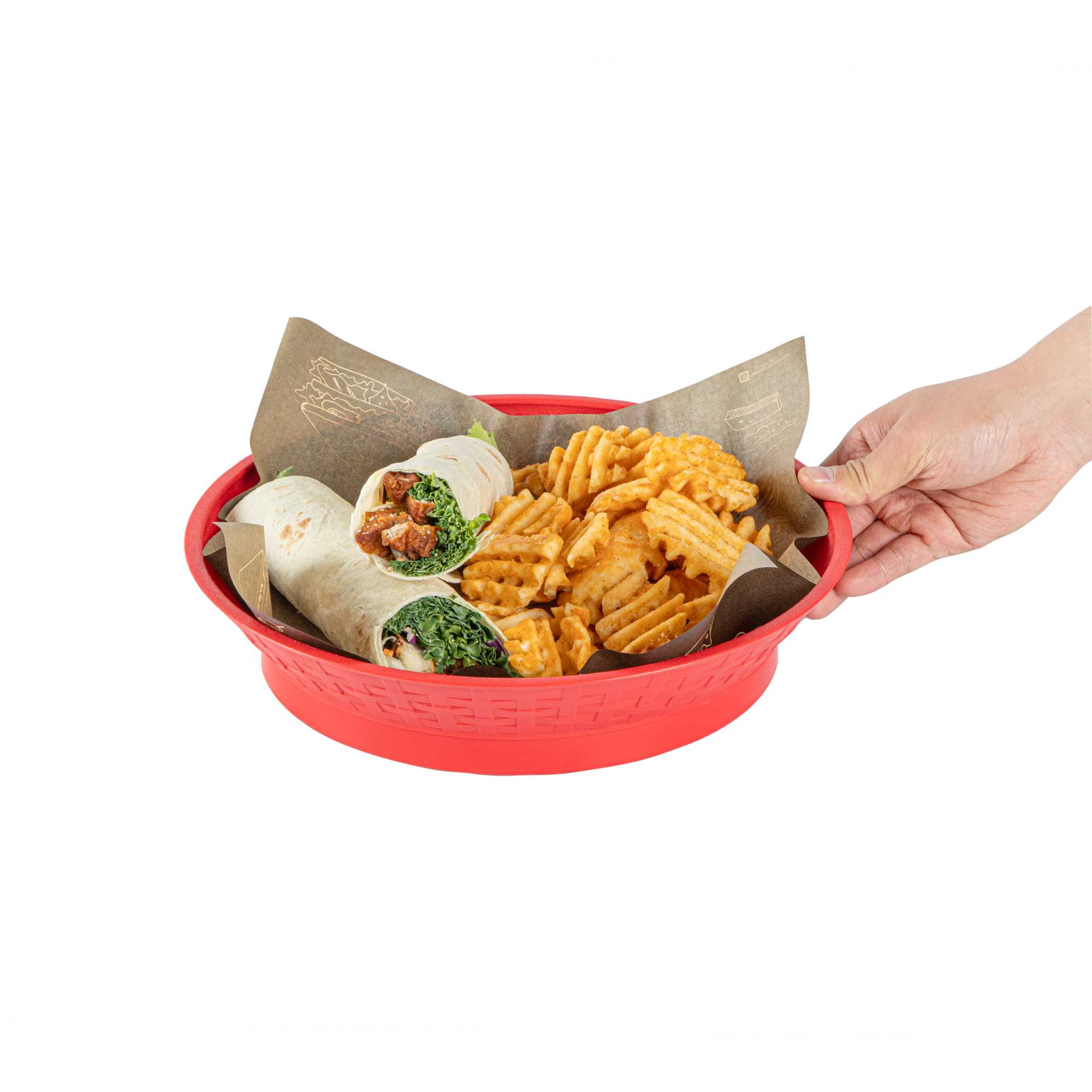 Chef 101 Round Red Plastic Diner Platter - with Base - 12" x 12" x 2 1/4" - 10 count box