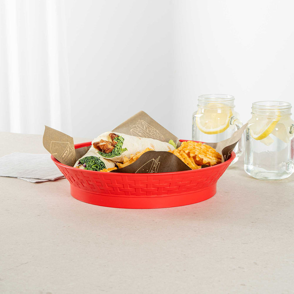 Chef 101 Round Red Plastic Diner Platter - with Base - 12" x 12" x 2 1/4" - 10 count box