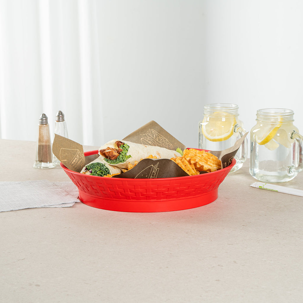 Chef 101 Round Red Plastic Diner Platter - with Base - 12" x 12" x 2 1/4" - 100 count box