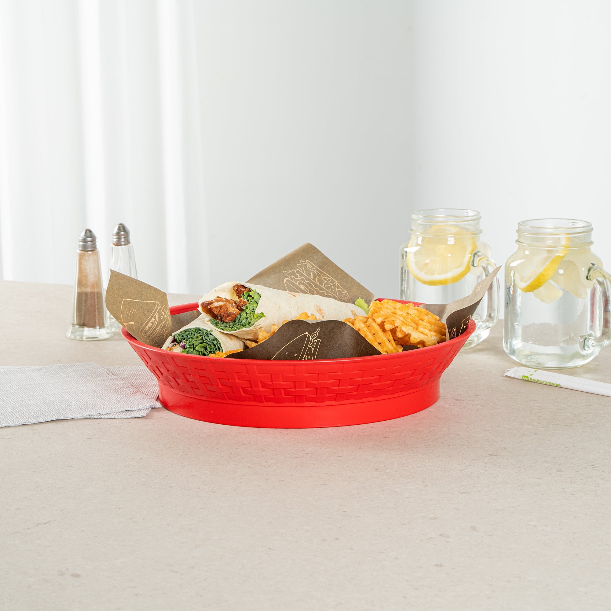 Chef 101 Round Red Plastic Diner Platter - with Base - 12" x 12" x 2 1/4" - 100 count box