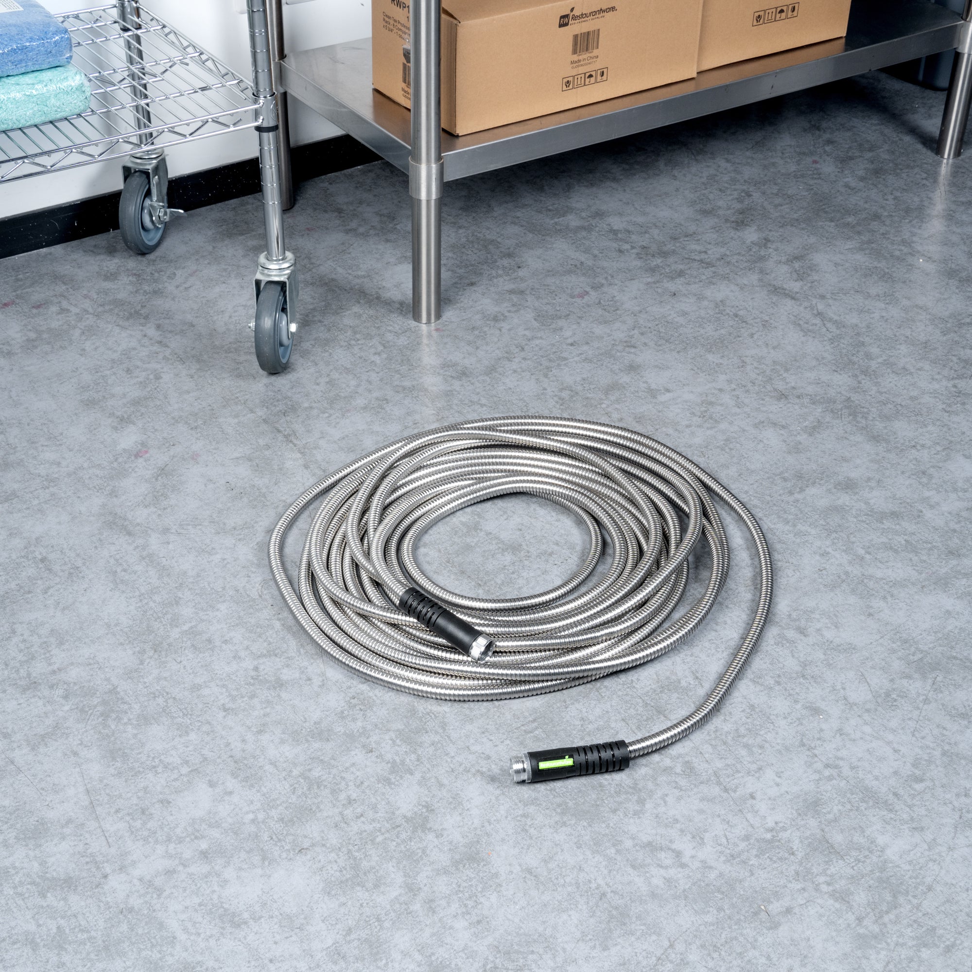 Handy Tek Stainless Steel Garden Hose - Heavy-Duty, Flexible, with 10 Function Nozzle - 50' - 1 count box
