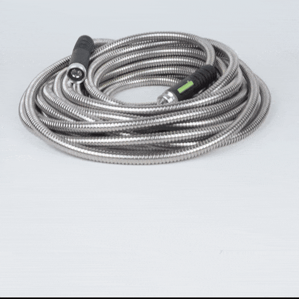 Handy Tek Stainless Steel Garden Hose - Heavy-Duty, Flexible, with 10 Function Nozzle - 100' - 1 count box