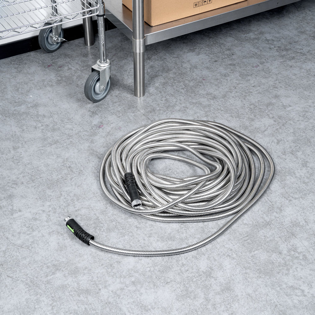 Handy Tek Stainless Steel Garden Hose - Heavy-Duty, Flexible, with 10 Function Nozzle - 100' - 1 count box