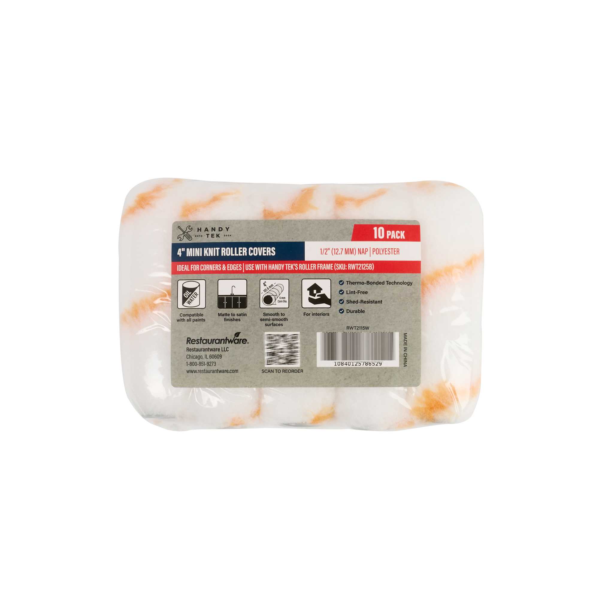 Handy Tek Knit Roller Cover - Shed-Resistant, with 1/2" Nap - 4" - 120 count box