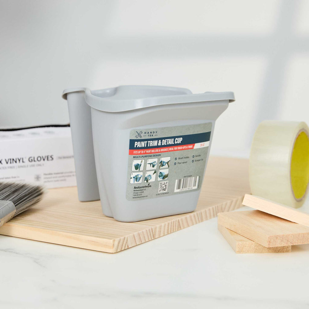 Handy Tek 28 oz Gray Plastic Paint Cup - with Brush Holder - 7 1/2" x 5 1/2" x 5" - 1 count box