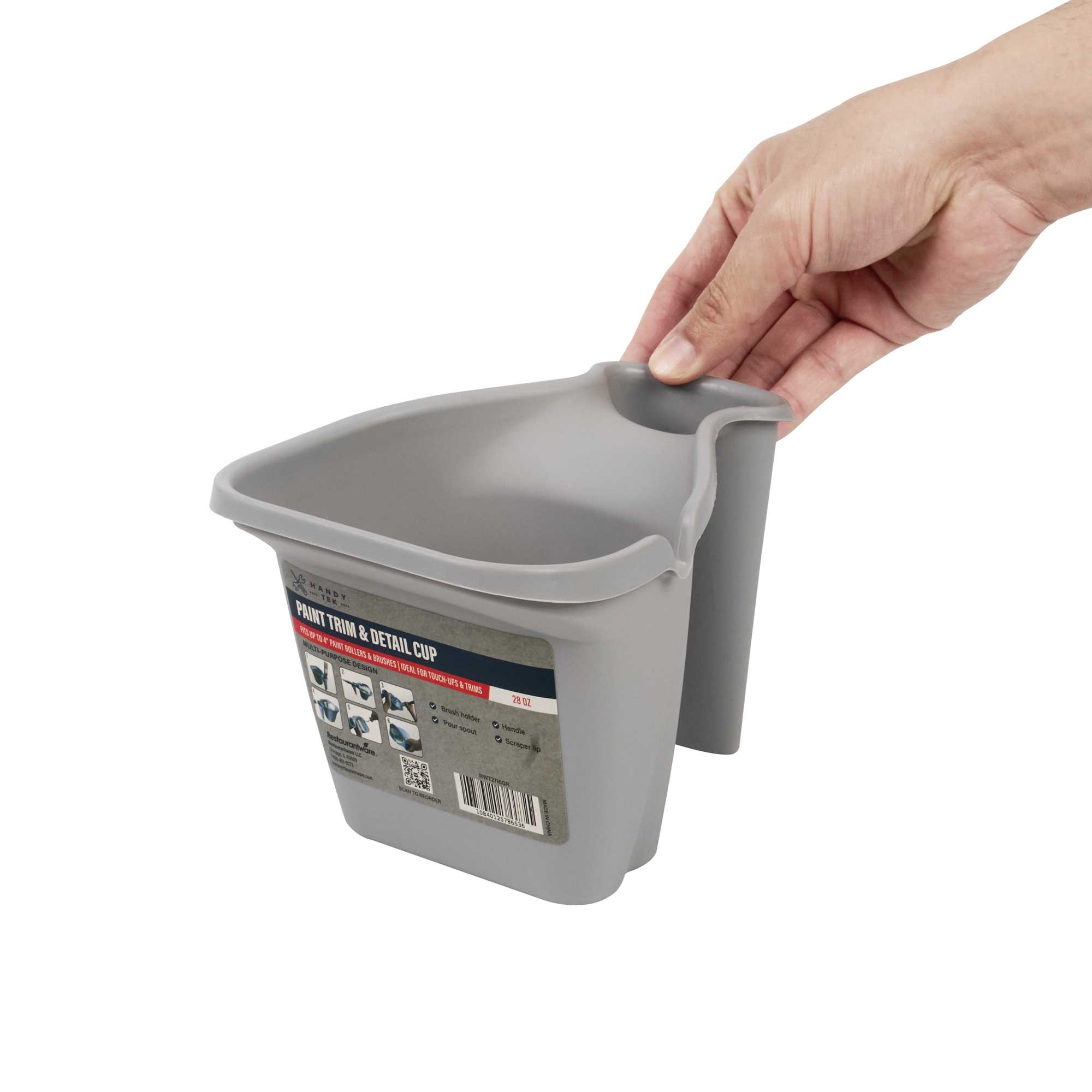 Handy Tek 28 oz Gray Plastic Paint Cup - with Brush Holder - 7 1/2" x 5 1/2" x 5" - 1 count box
