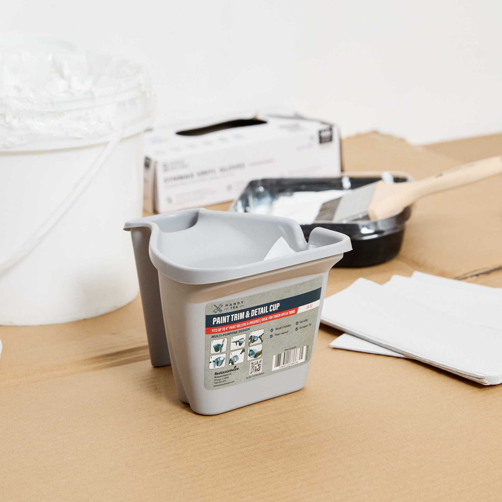 Handy Tek 28 oz Gray Plastic Paint Cup - with Brush Holder - 7 1/2" x 5 1/2" x 5" - 1 count box