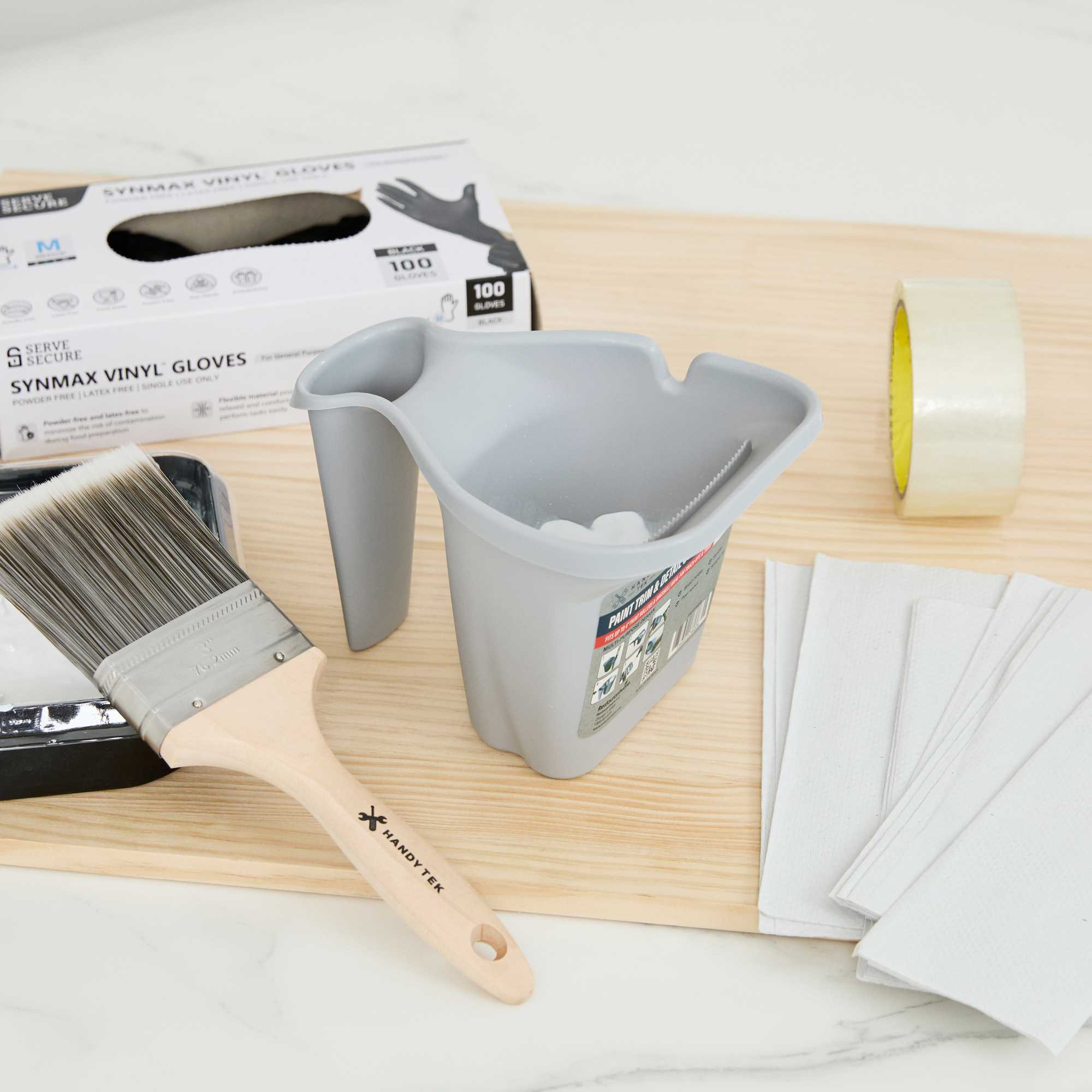 Handy Tek 28 oz Gray Plastic Paint Cup - with Brush Holder - 7 1/2" x 5 1/2" x 5" - 24 count box