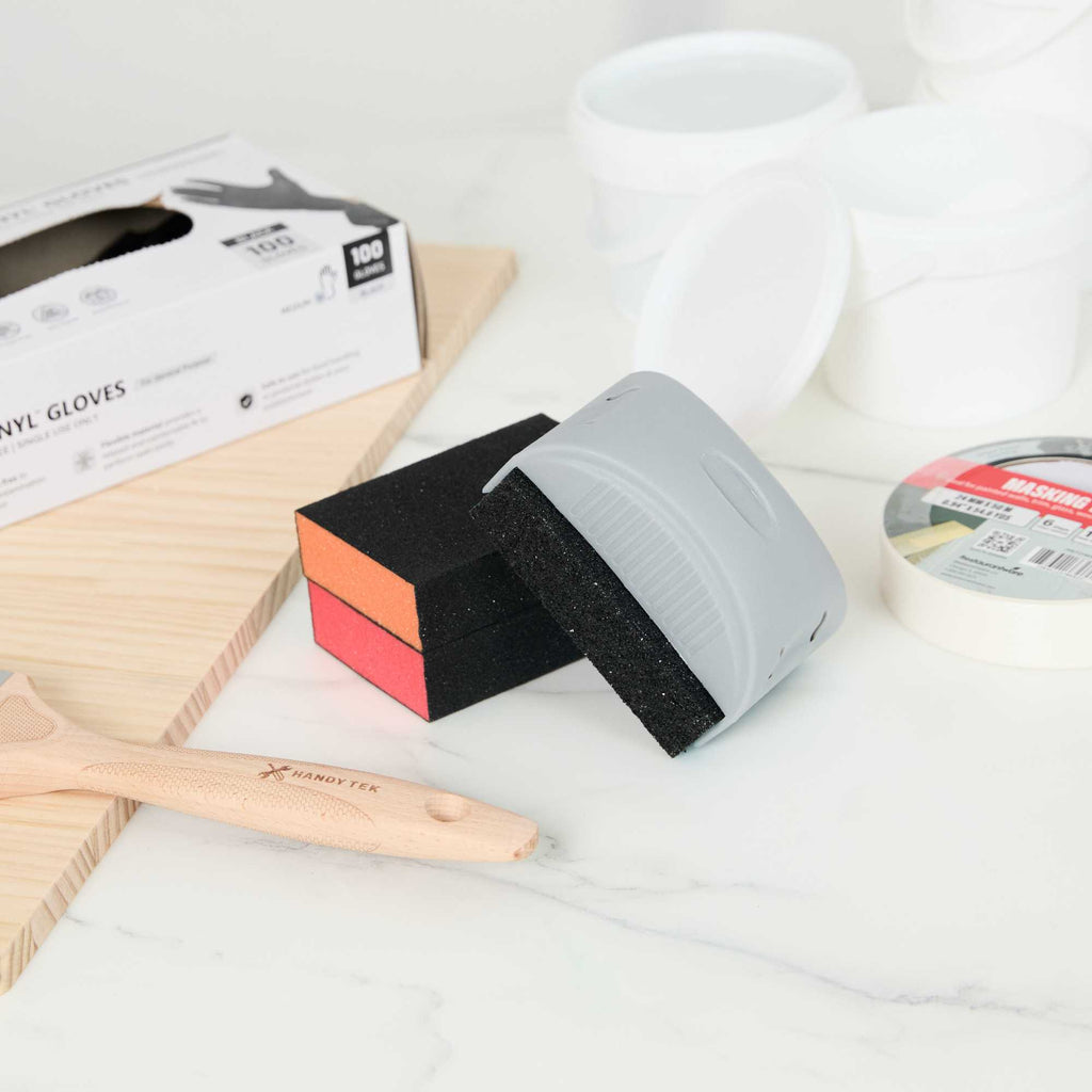 Handy Tek Assorted Grit Sanding Sponge Set - 4-Piece, Flat Edges, with Handle - 4 1/4" x 2 3/4" x 4 1/2" - 6 count box