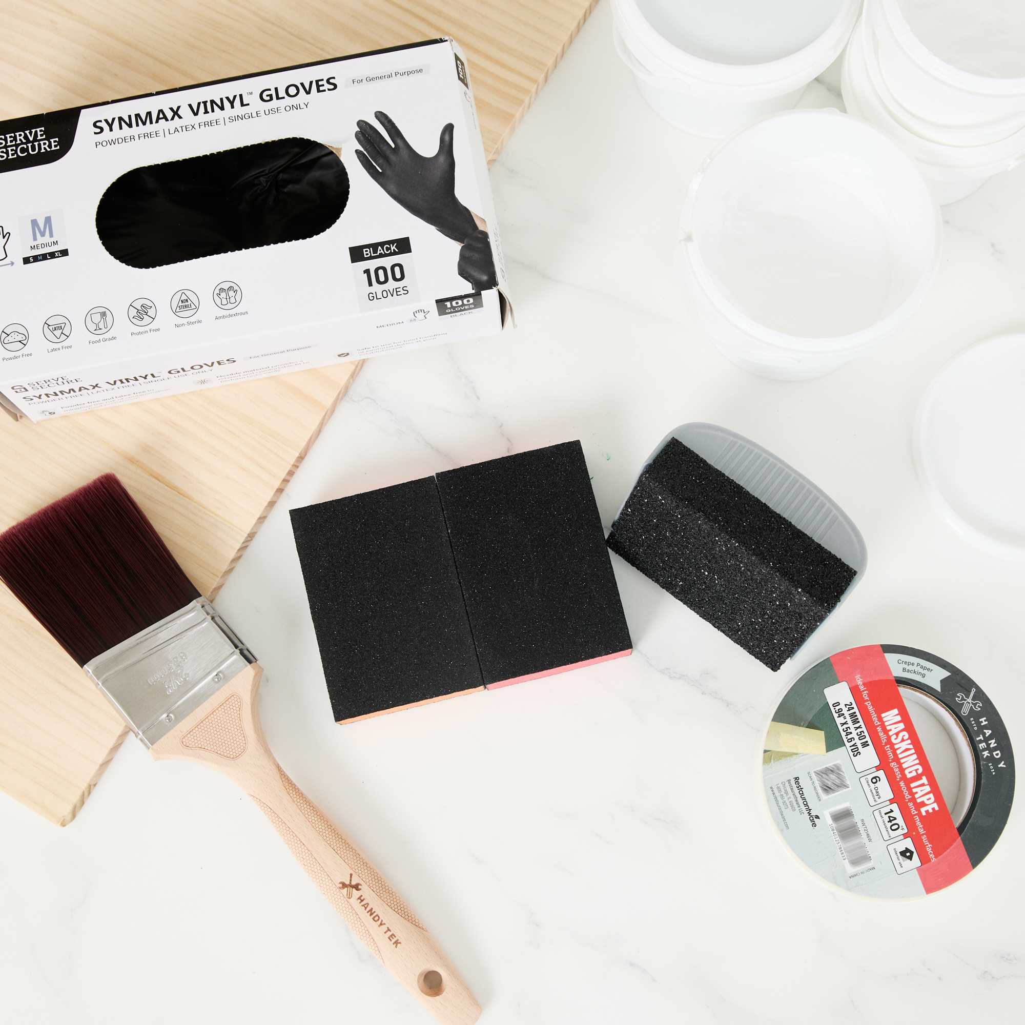 Handy Tek Assorted Grit Sanding Sponge Set - 4-Piece, Flat Edges, with Handle - 4 1/4" x 2 3/4" x 4 1/2" - 6 count box