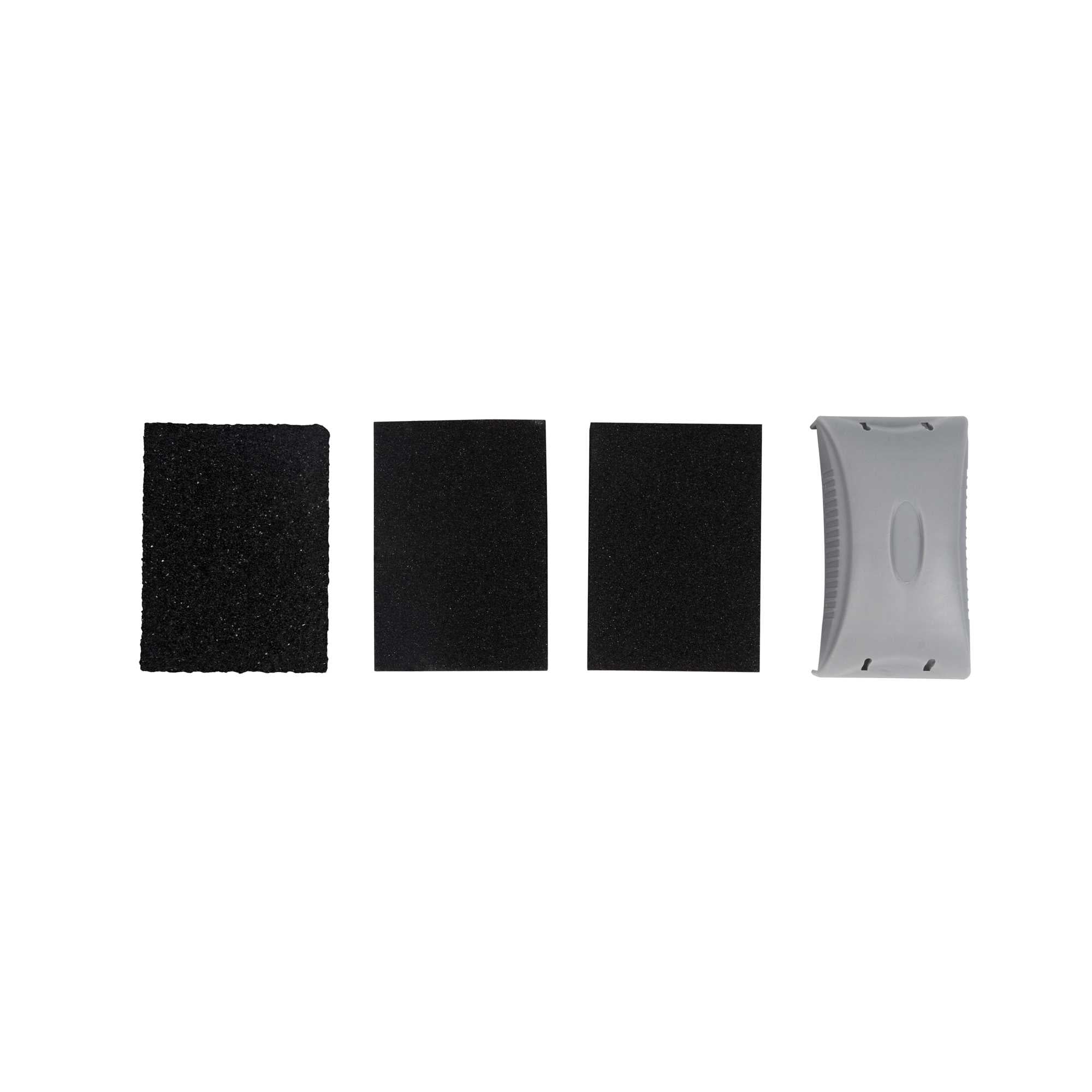 Handy Tek Assorted Grit Sanding Sponge Set - 4-Piece, Flat Edges, with Handle - 4 1/4" x 2 3/4" x 4 1/2" - 1 count box