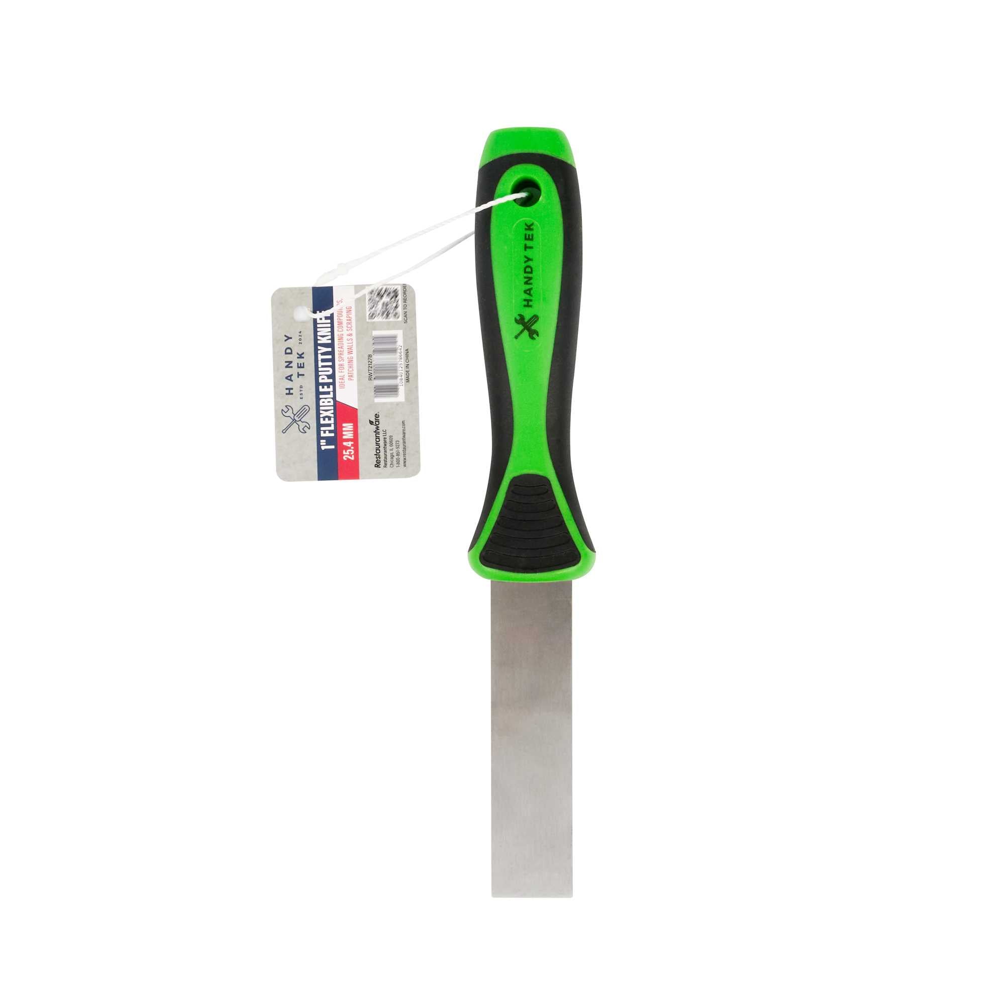 Handy Tek Carbon Steel Putty Knife - Flexible, Soft Grip Handle - 1" - 1 count box
