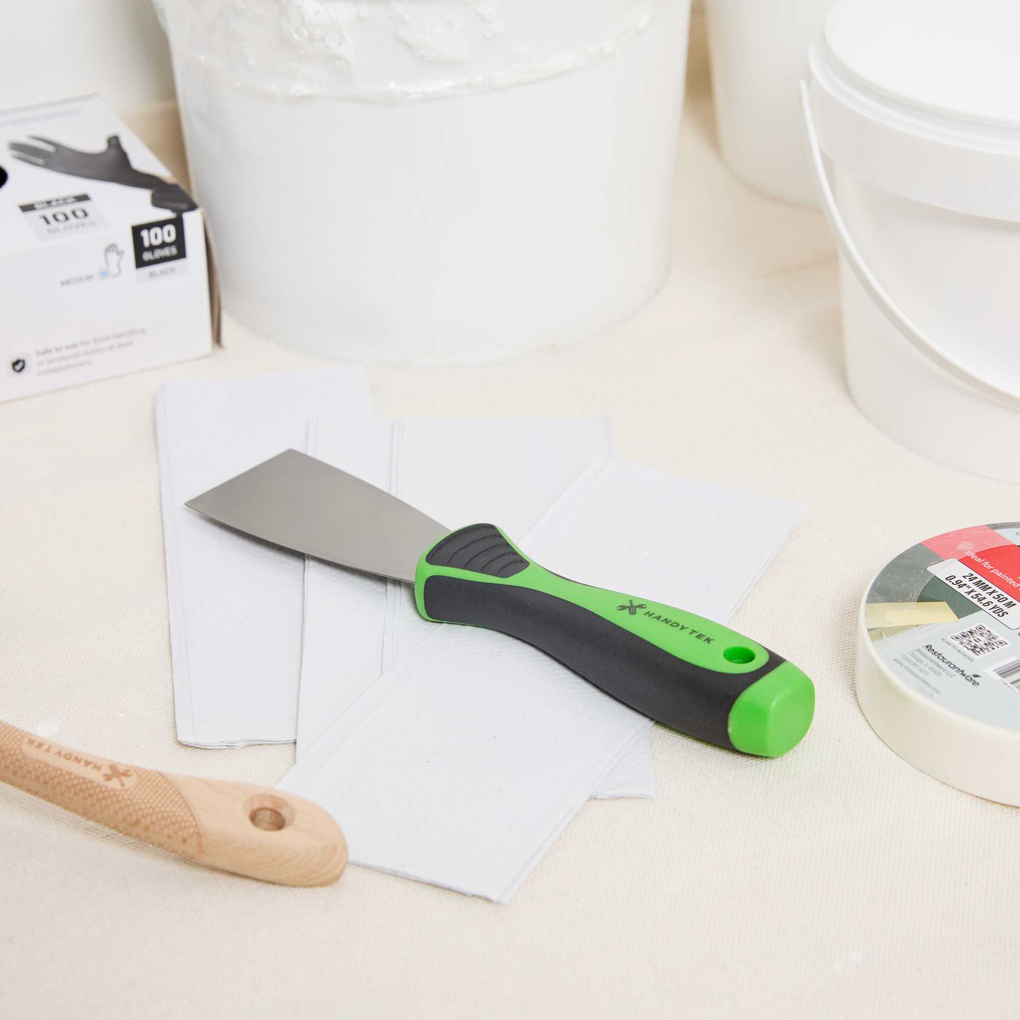 Handy Tek Carbon Steel Putty Knife - Flexible, Soft Grip Handle - 2" - 144 count box