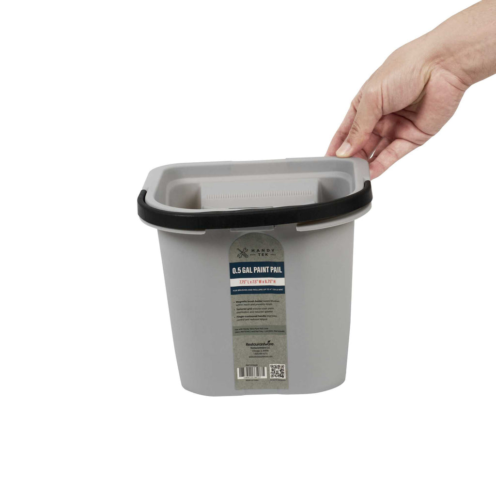 Handy Tek 0.5 gal Gray Plastic Paint Pail - with Magnetic Brush Holder - 7 3/4" x 7 1/2" x 6 3/4" - 50 count box