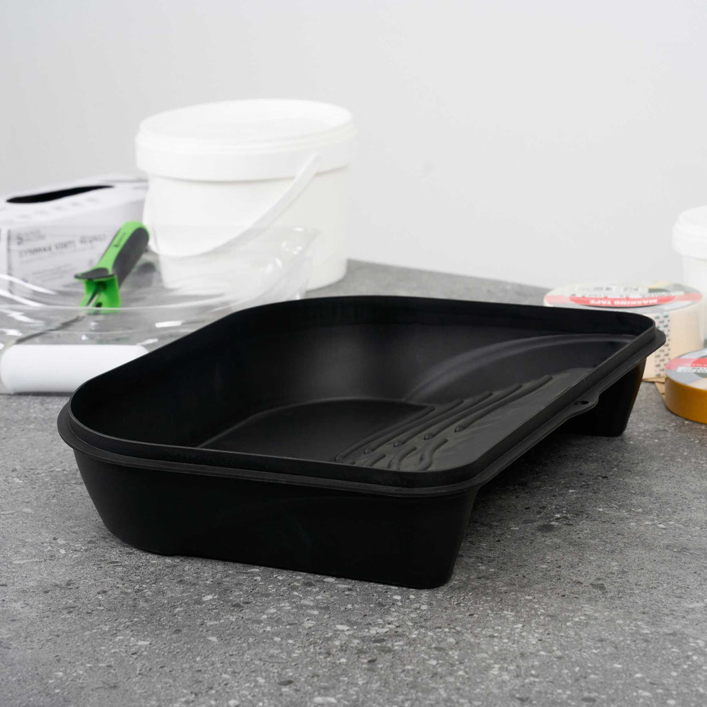 Handy Tek 5 qt Black Plastic Paint Tray / Pail Lid - Fits 3.5 gal Paint Pail - 14 3/4" x 12" x 3" - 24 count box