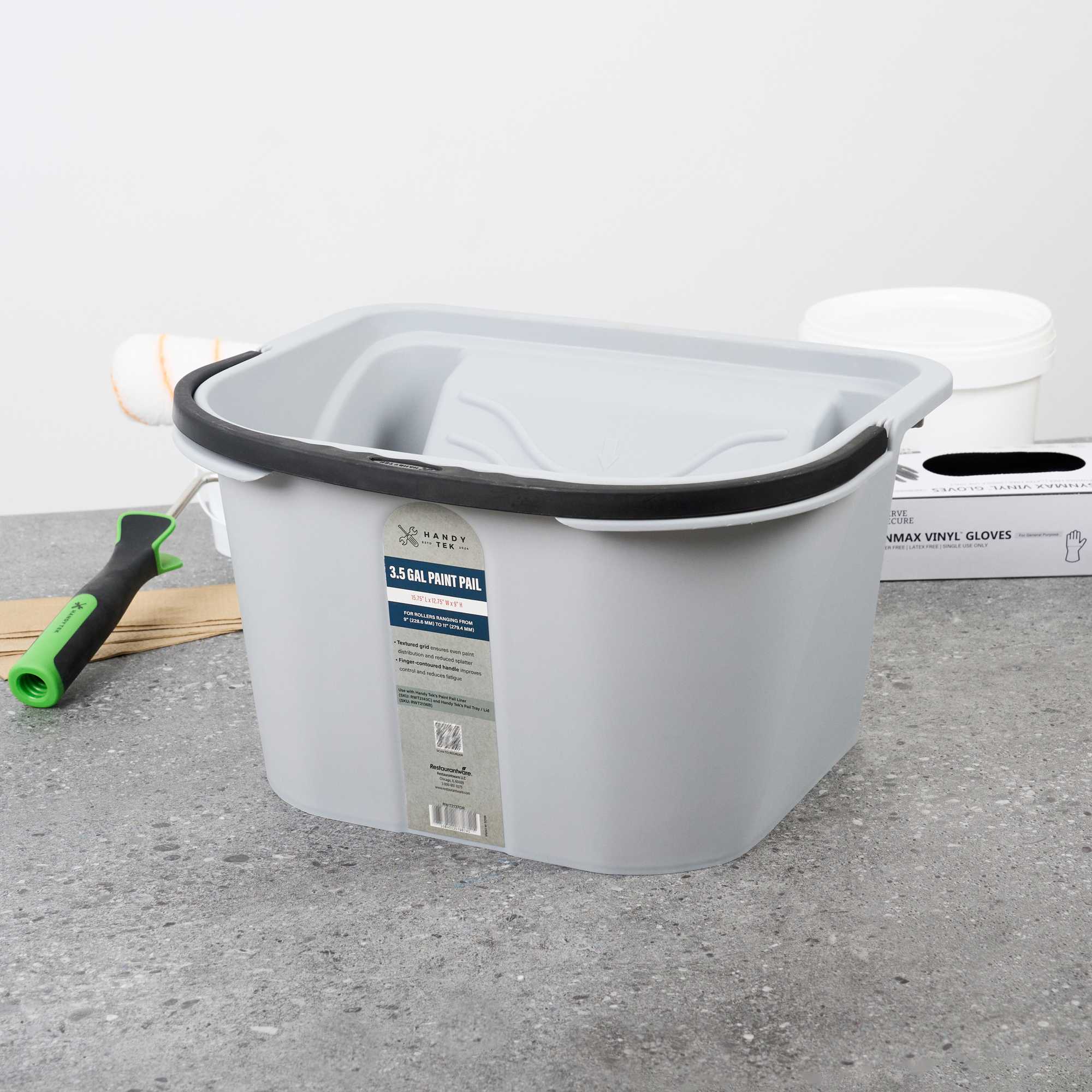Handy Tek 3.5 gal Gray Plastic Paint Pail - 15 3/4" x 12 3/4" x 9" - 1 count box