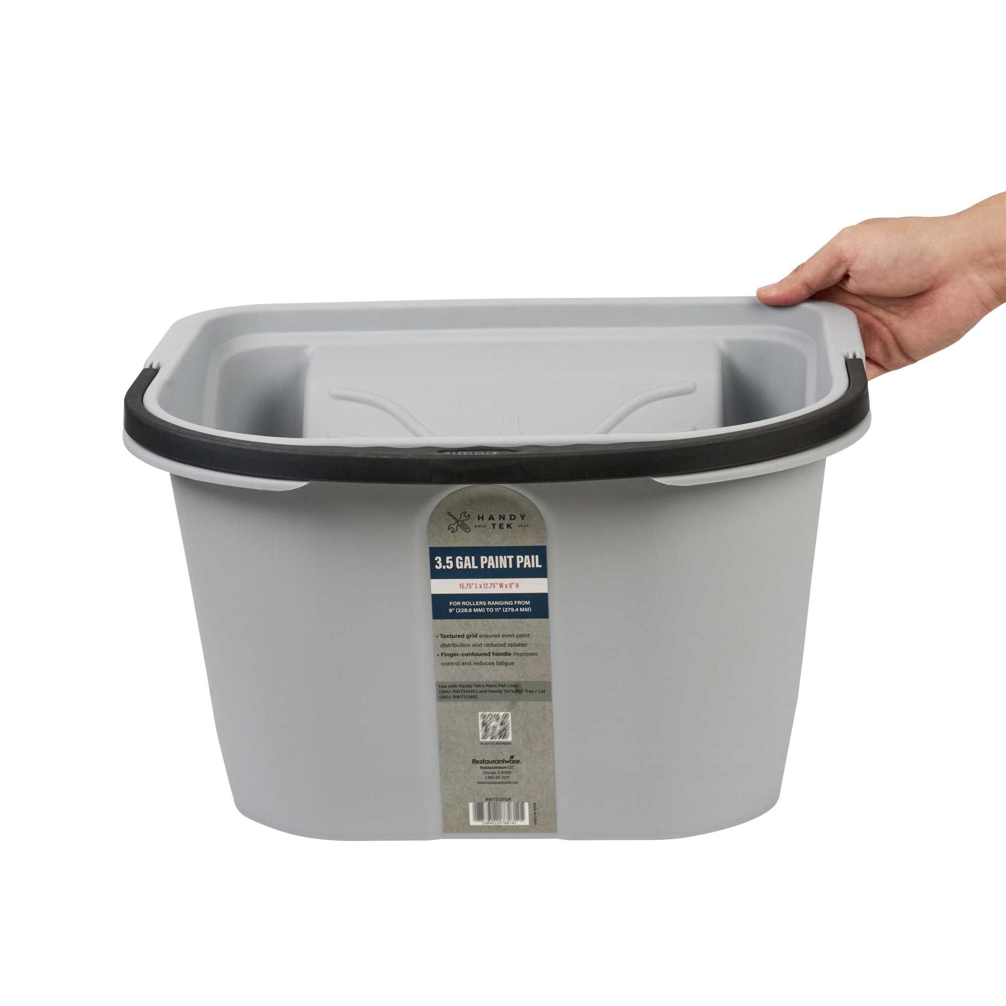 Handy Tek 3.5 gal Gray Plastic Paint Pail - 15 3/4" x 12 3/4" x 9" - 12 count box