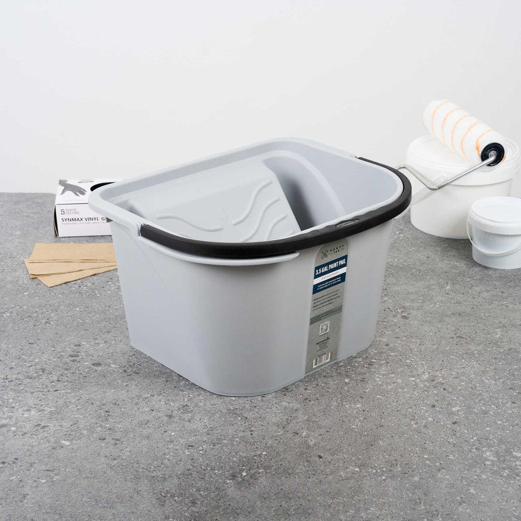 Handy Tek 3.5 gal Gray Plastic Paint Pail - 15 3/4" x 12 3/4" x 9" - 12 count box