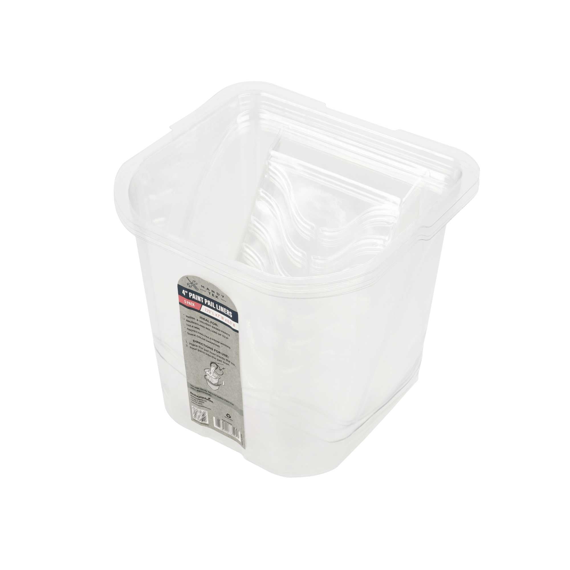 Handy Tek Clear Plastic Paint Pail Liner - Fits 0.5 gal Paint Pail - 7 3/4" x 7" x 6 1/2" - 5 count box
