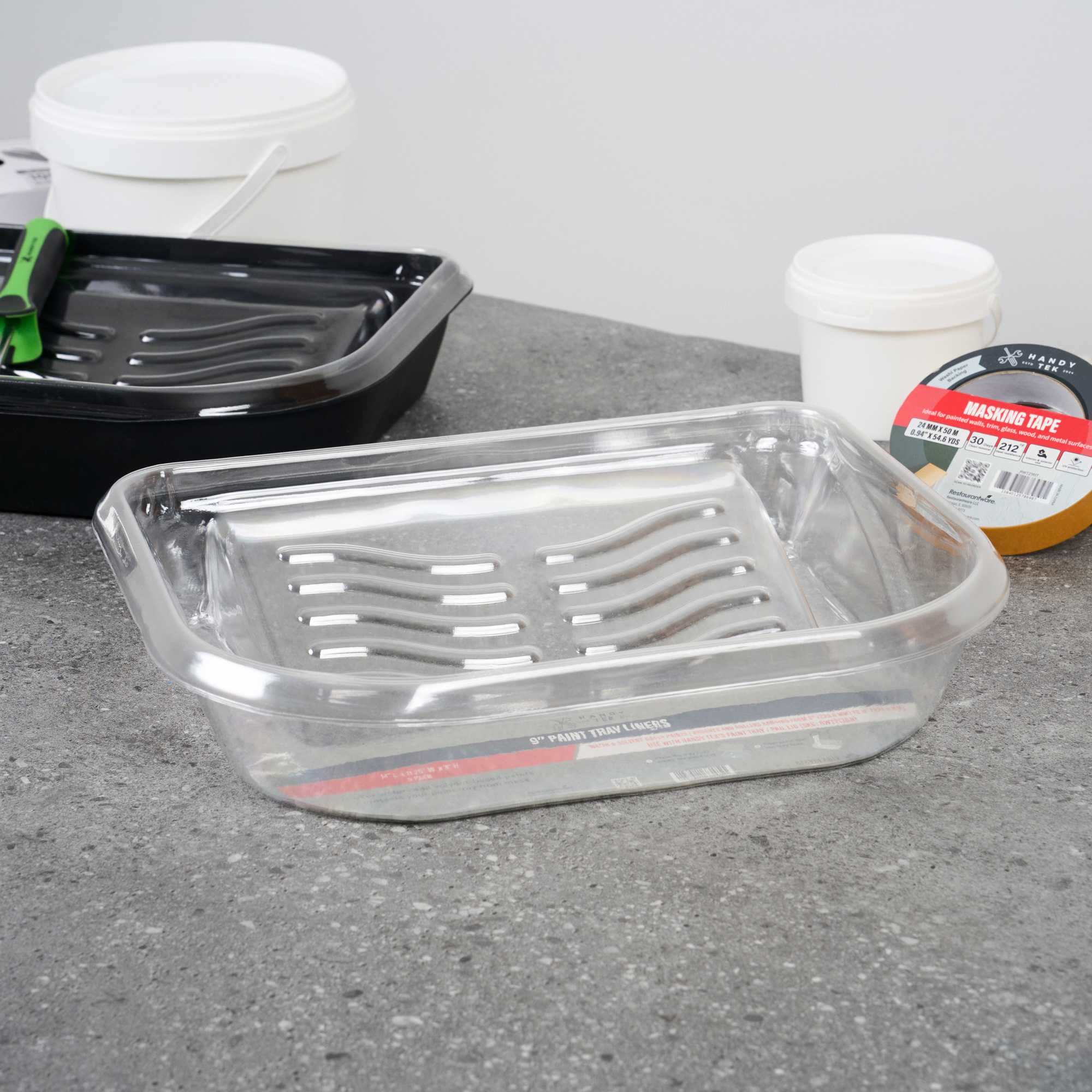 Handy Tek Clear Plastic Paint Tray Liner - Fits 5 qt Paint Tray / Pail Lid - 14" x 11 1/4" x 3" - 5 count box