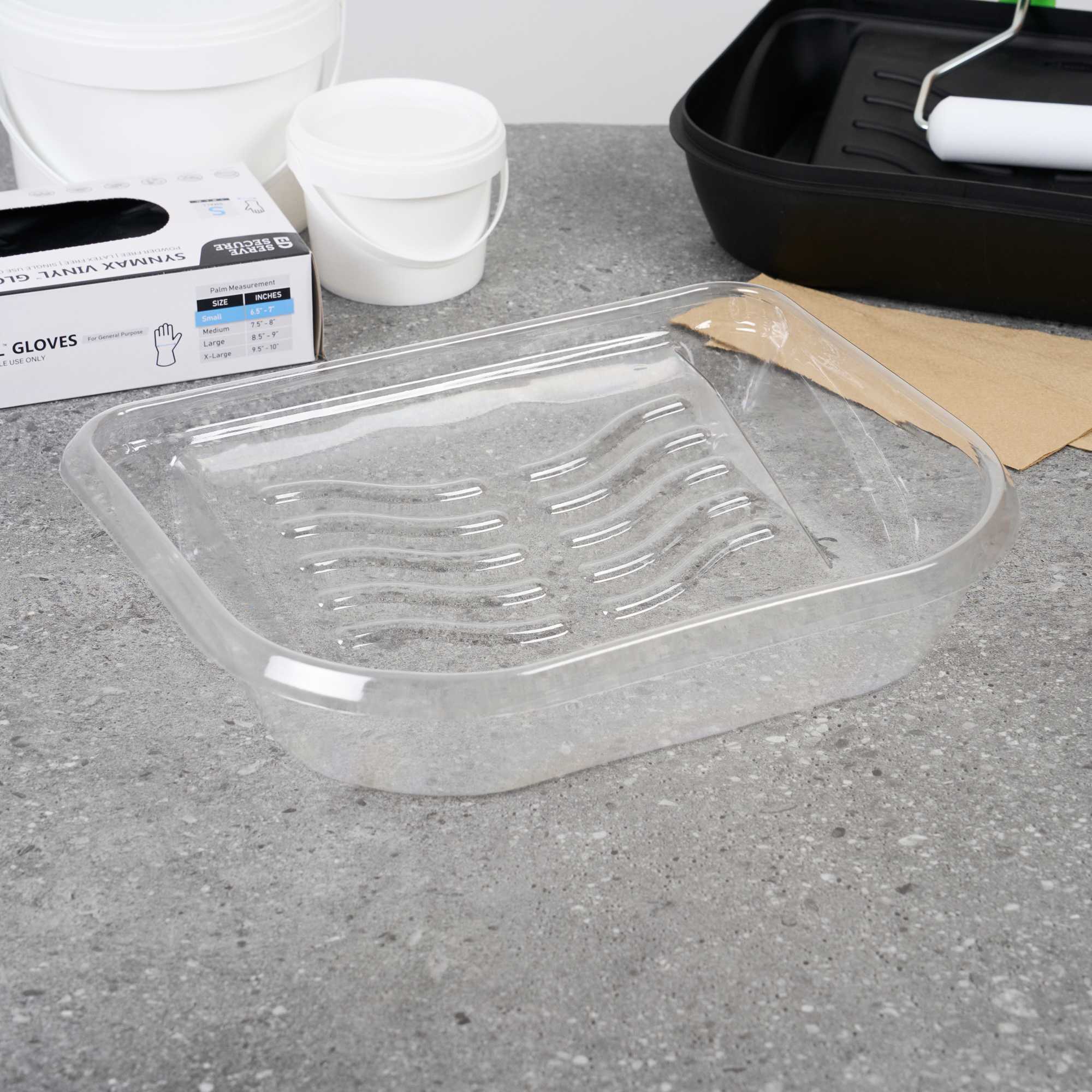 Handy Tek Clear Plastic Paint Tray Liner - Fits 120 qt Paint Tray / Pail Lid - 14" x 11 1/4" x 3" - 120 count box