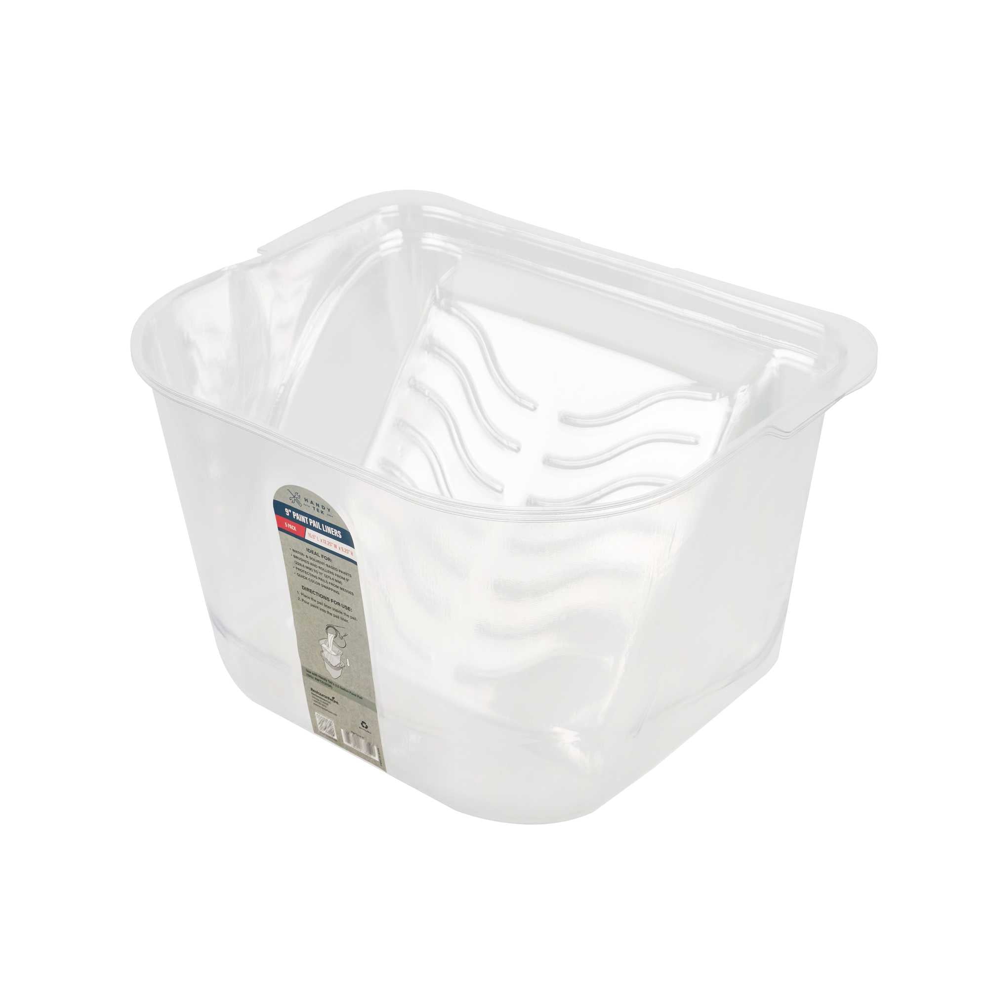 Handy Tek Clear Plastic Paint Pail Liner - Fits 3.5 gal Paint Pail - 15 1/2" x 12 1/4" x 9 1/4" - 5 count box