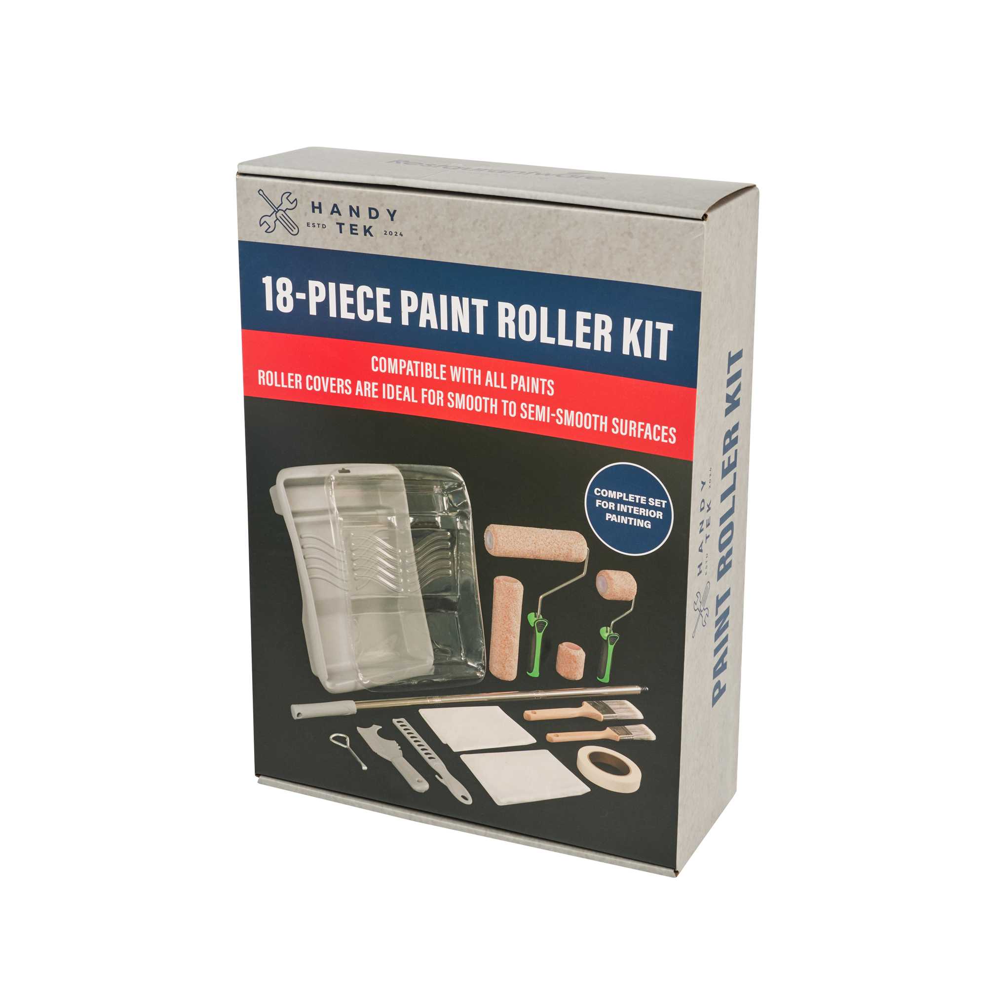 Handy Tek Paint Roller Kit - 18-Piece - 17 3/4" x 13" x 3 1/4" - 1 count box
