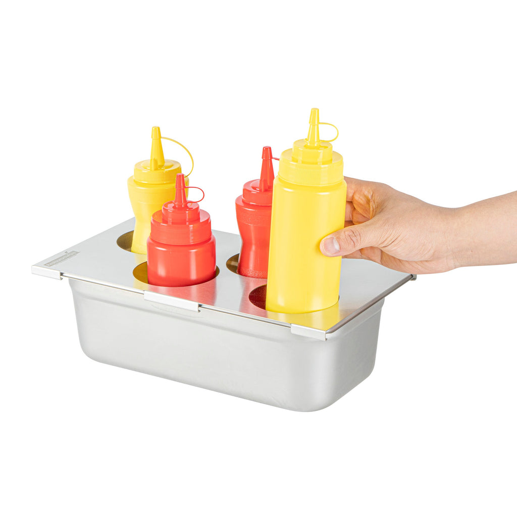 Met Lux Four Hole Stainless Steel Squeeze Bottle Holder Top - Fits 1/3 Size Pans - 12 3/4" x 7" - 1 count box