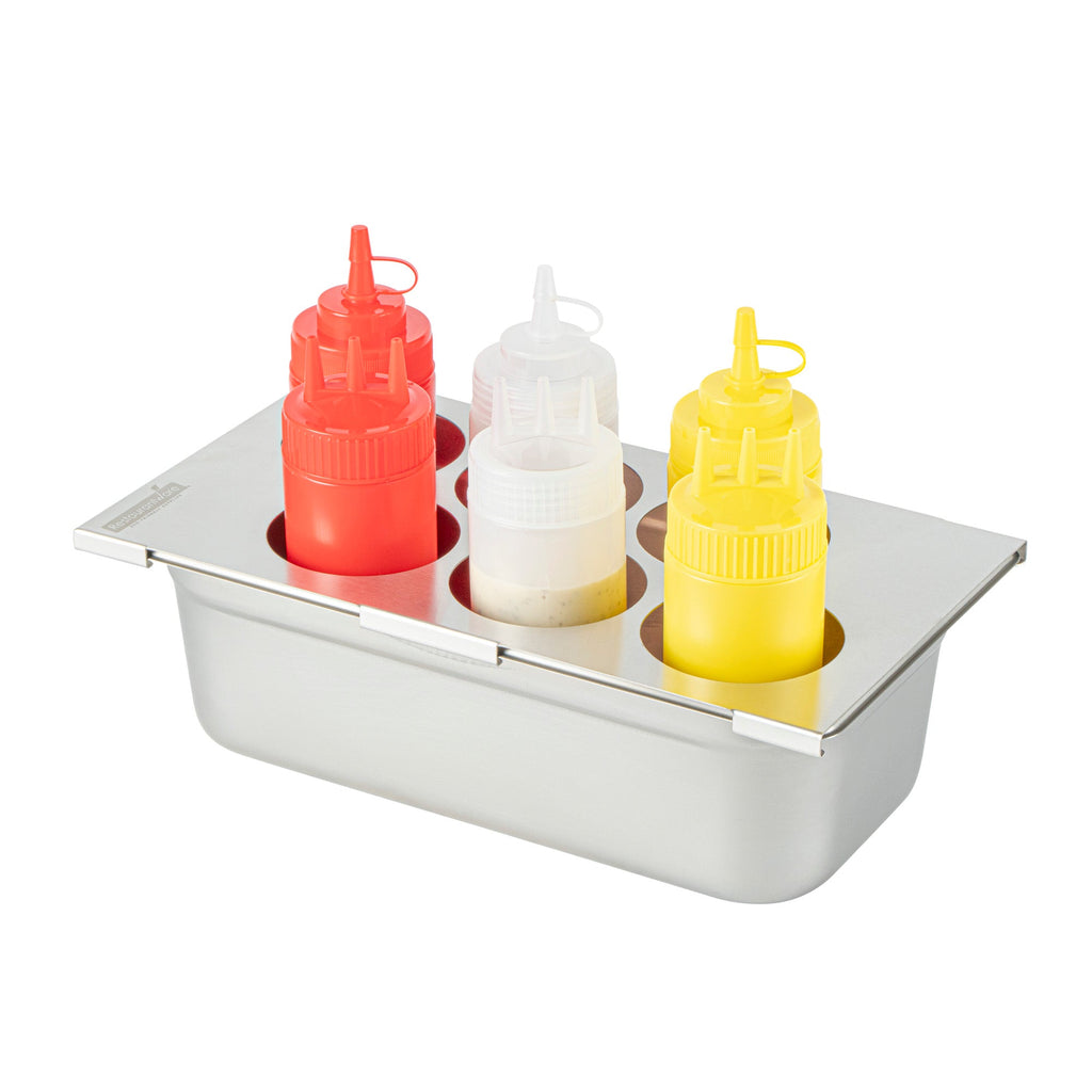 Met Lux Six Hole Stainless Steel Squeeze Bottle Holder Top - Fits 1/3 Size Pans - 12 3/4" x 7" - 1 count box