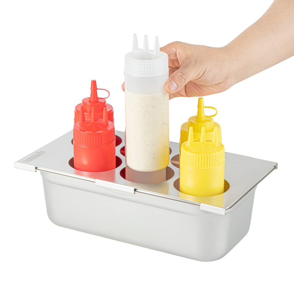 Met Lux Six Hole Stainless Steel Squeeze Bottle Holder Top - Fits 1/3 Size Pans - 12 3/4" x 7" - 1 count box