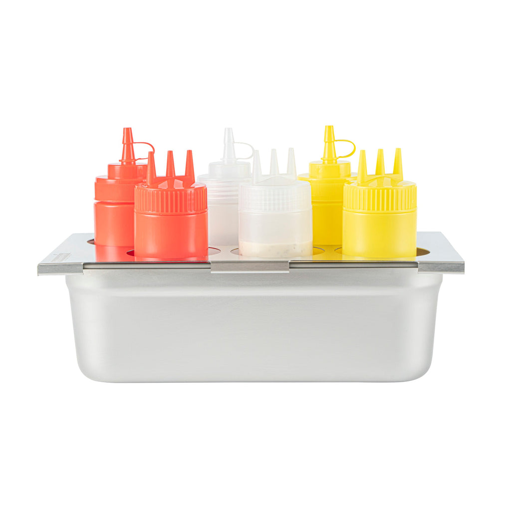Met Lux Six Hole Stainless Steel Squeeze Bottle Holder Top - Fits 1/3 Size Pans - 12 3/4" x 7" - 1 count box